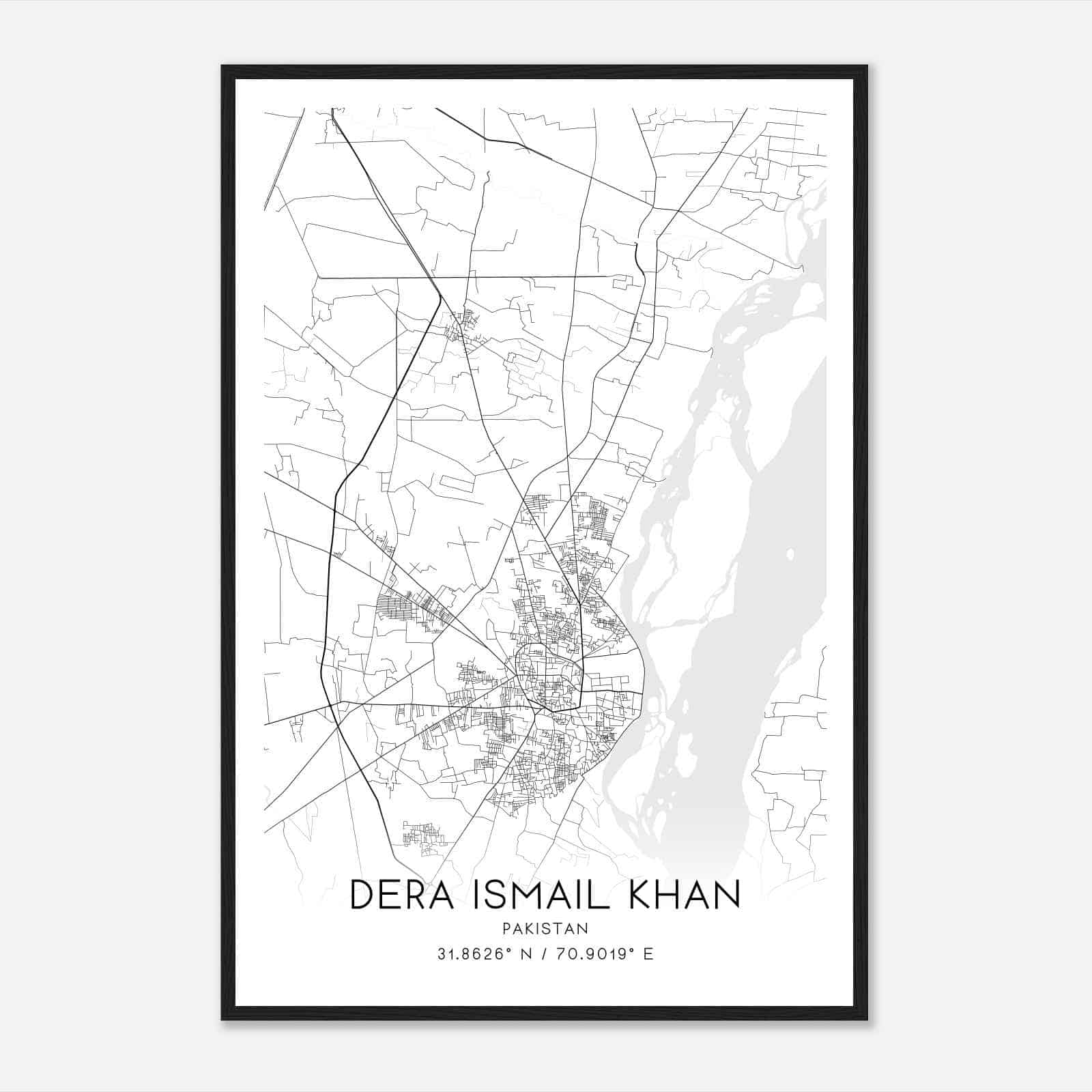 Dera Ismail Khan Pakistan Map Poster, Dera Ismail Khan City Road Wall Art Print