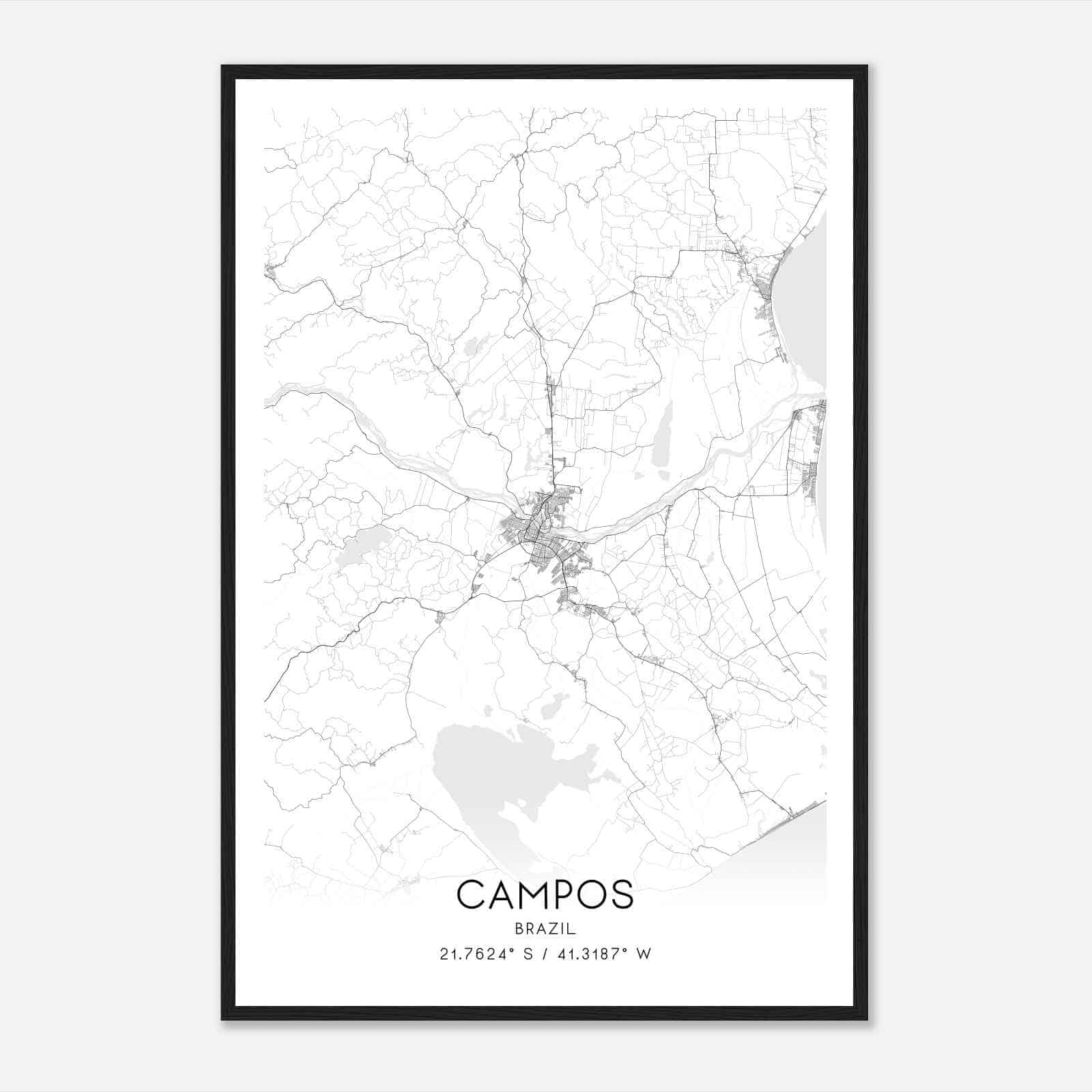 Campos Brazil Map Poster, Campos City Road Wall Art Print