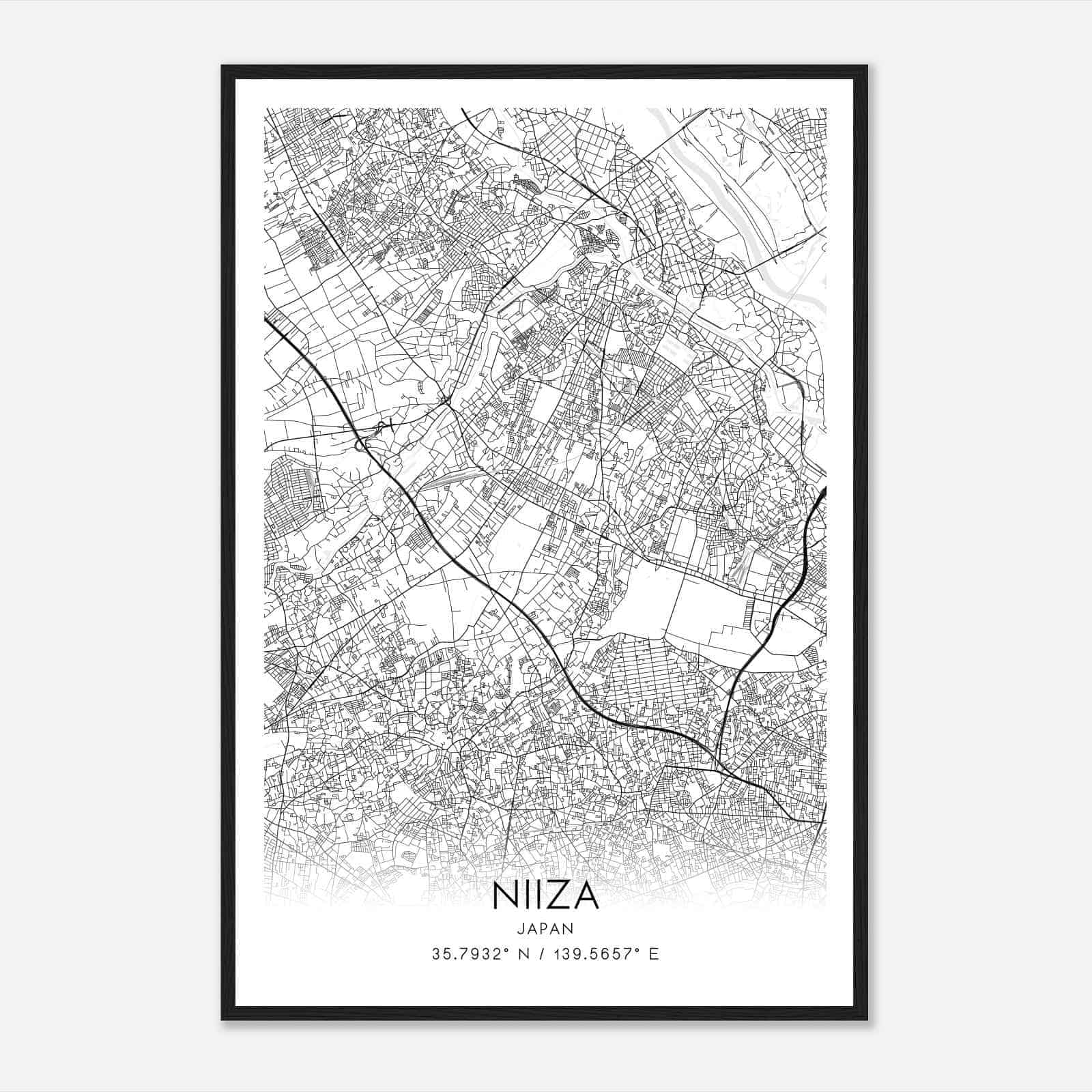 Niiza Japan Map Poster, Niiza City Road Wall Art Print