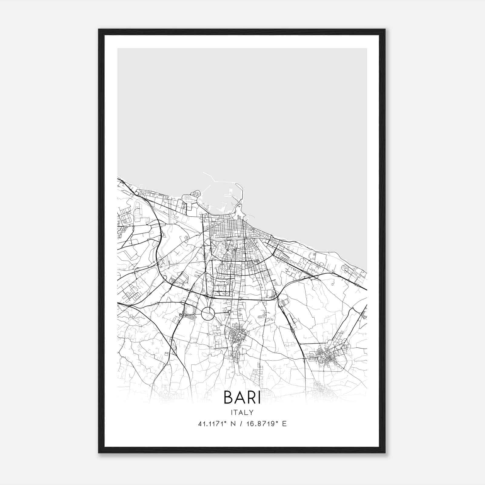 Bari Italy Map Poster, Bari City Road Wall Art Print