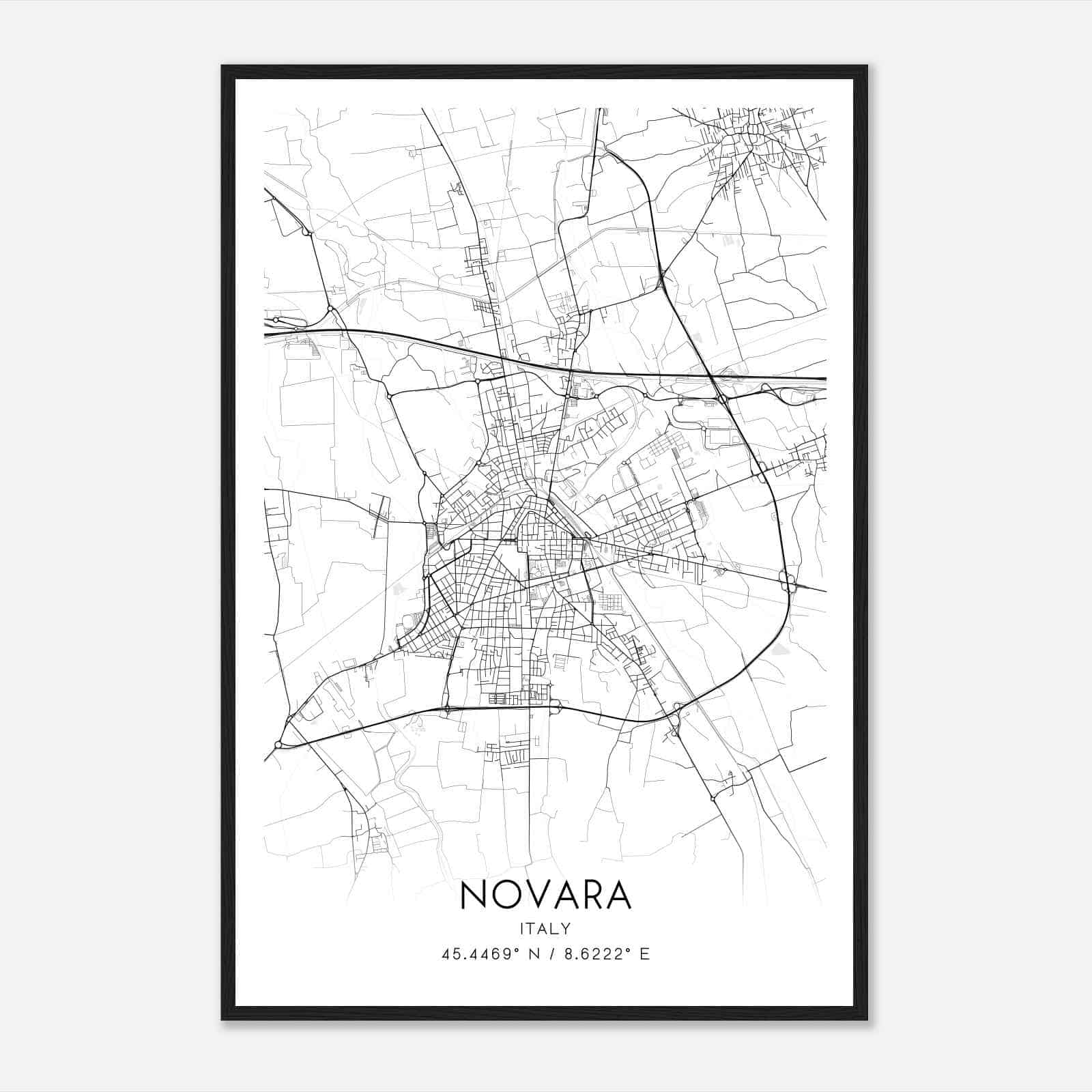 Novara Italy Map Poster, Novara City Road Wall Art Print