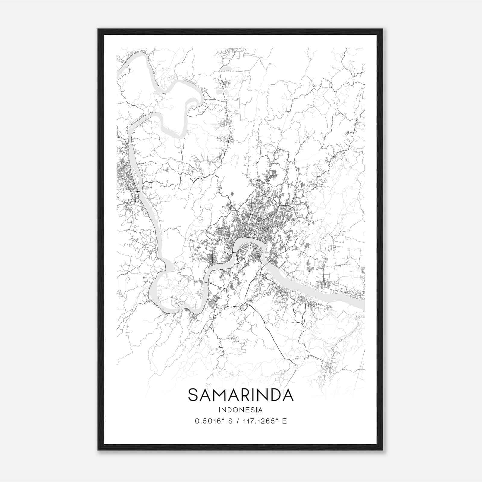 Samarinda Indonesia Map Poster, Samarinda City Road Wall Art Print