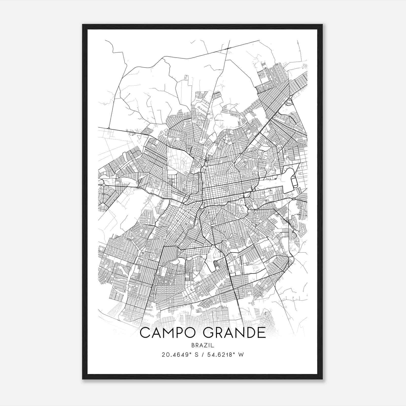 Campo Grande Brazil Map Poster, Campo Grande City Road Wall Art Print