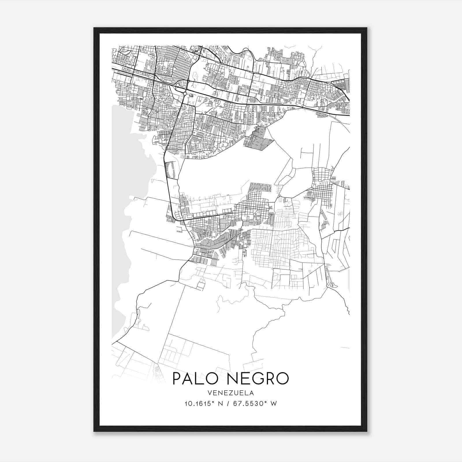 Palo Negro Venezuela Map Poster, Palo Negro City Road Wall Art Print