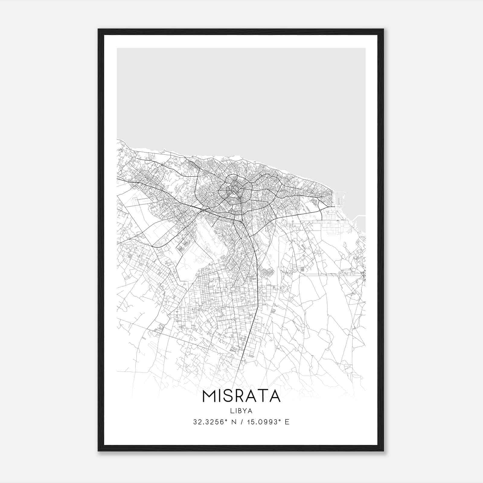 Misrata Libya Map Poster, Misrata City Road Wall Art Print