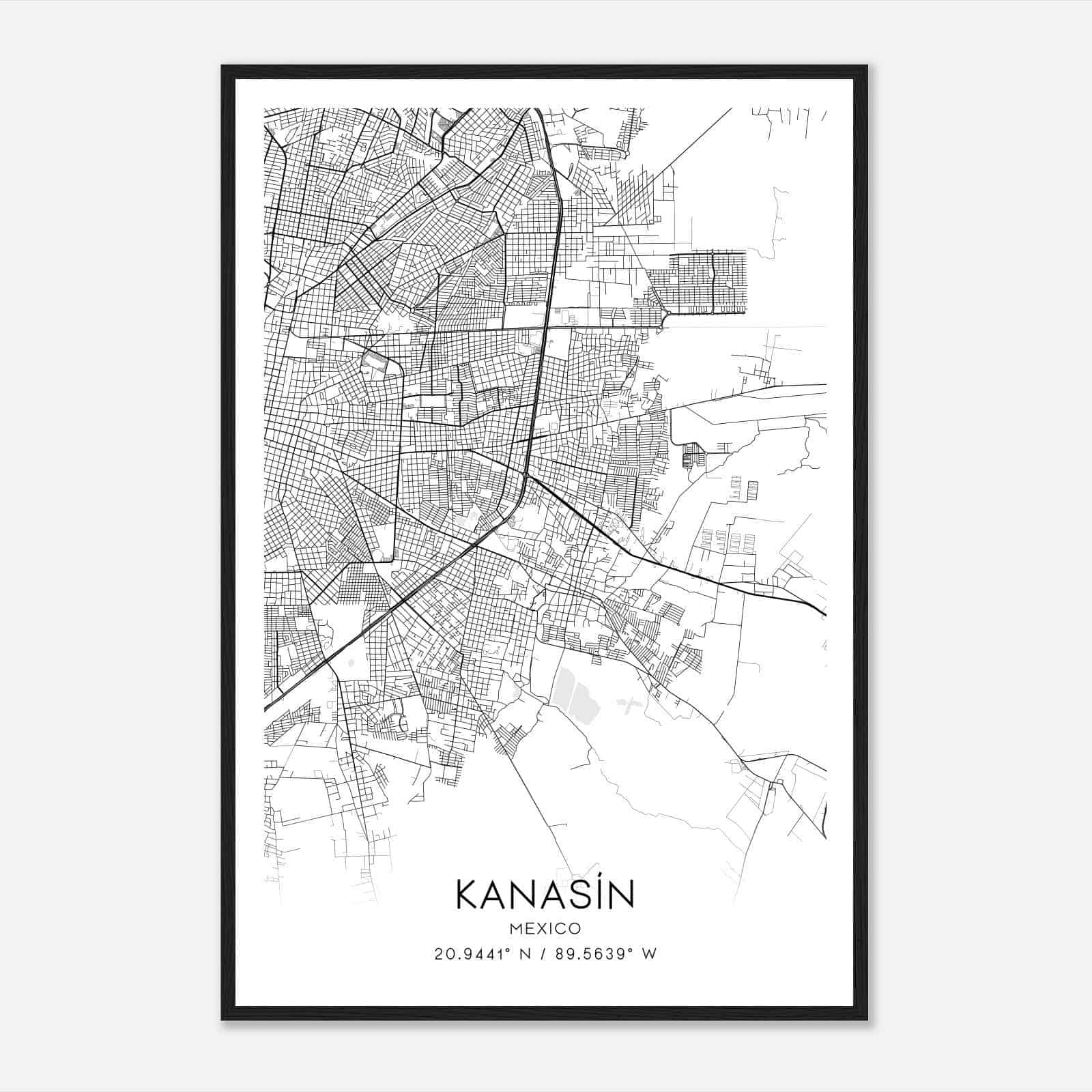 Kanasin Mexico Map Poster, Kanasin City Road Wall Art Print