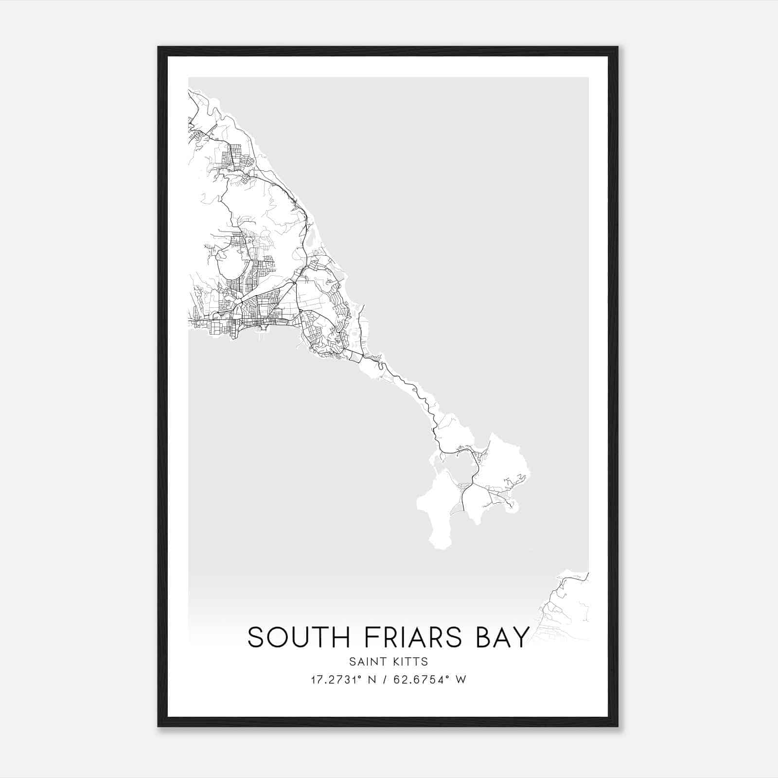 South Friars Bay Saint Kitts Map Poster, South Friars Bay City Road Wall Art Print