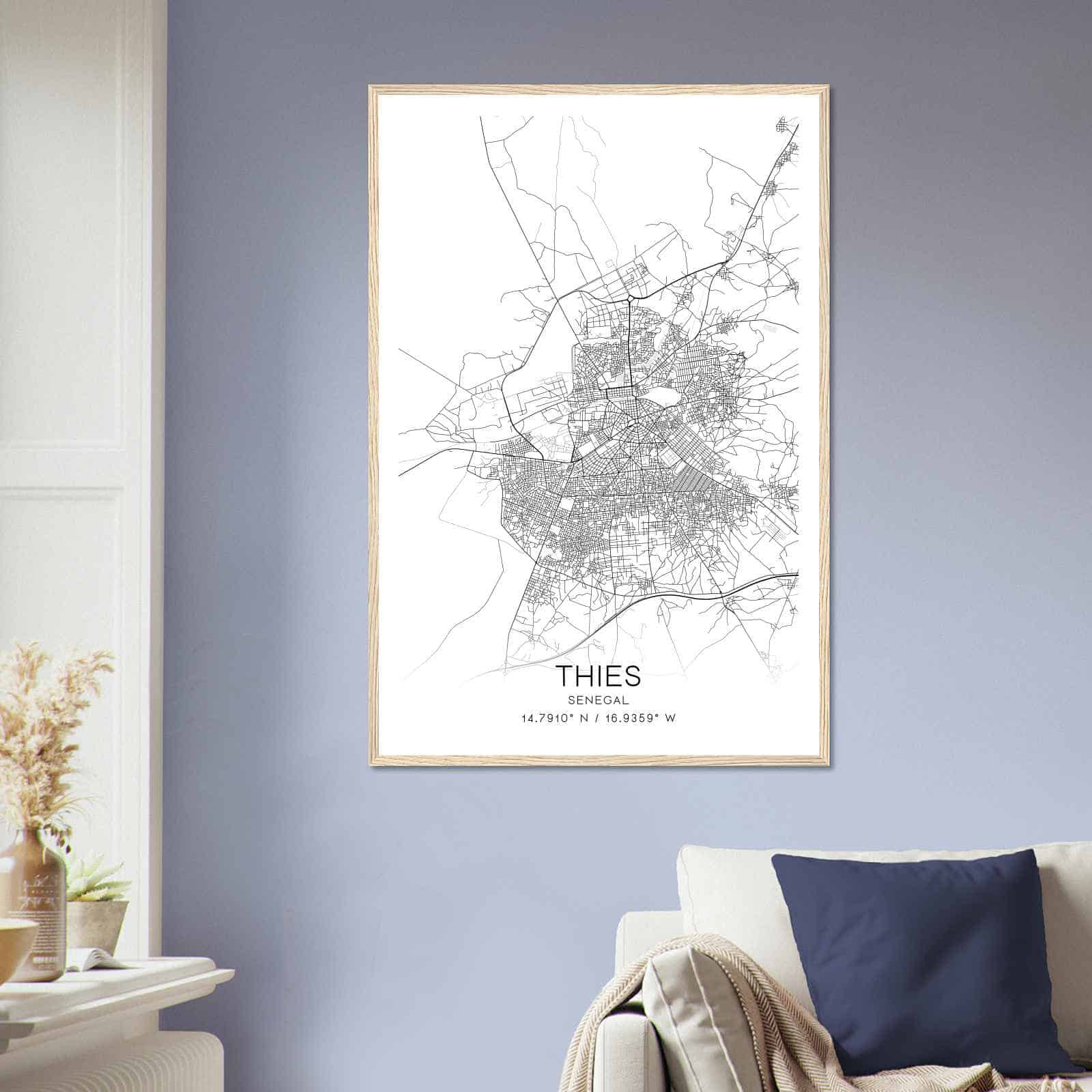 Thies Senegal Map Poster, Thies City Road Wall Art Print