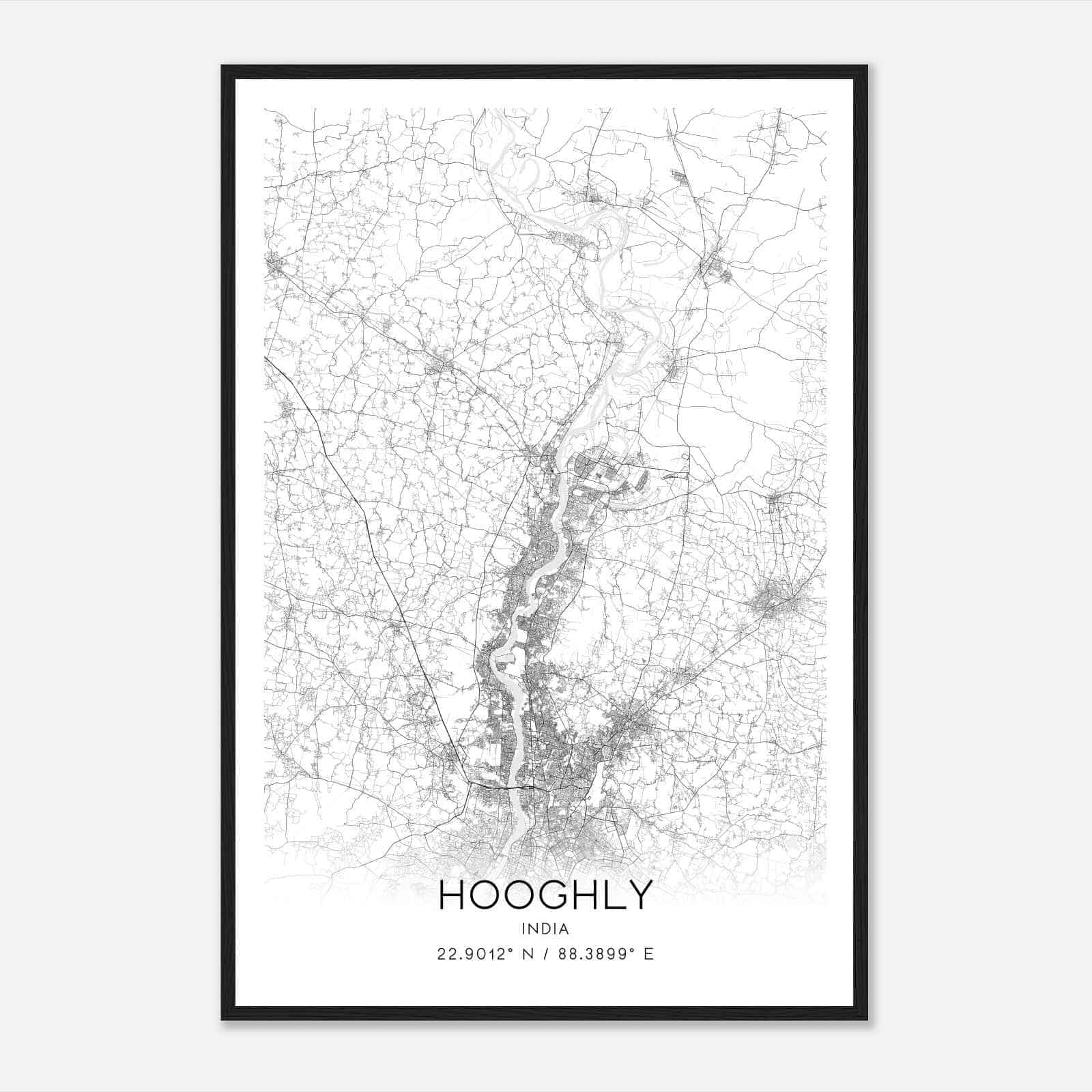 Hooghly India Map Poster, Hooghly City Road Wall Art Print - Custom ...