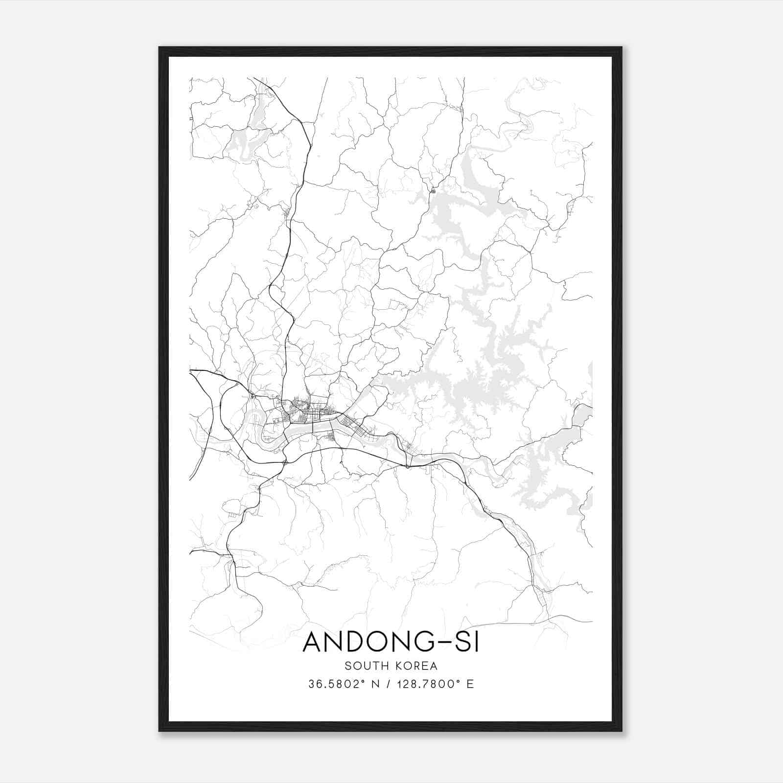 Andongsi South Korea Map Poster, Andongsi City Road Wall Art Print