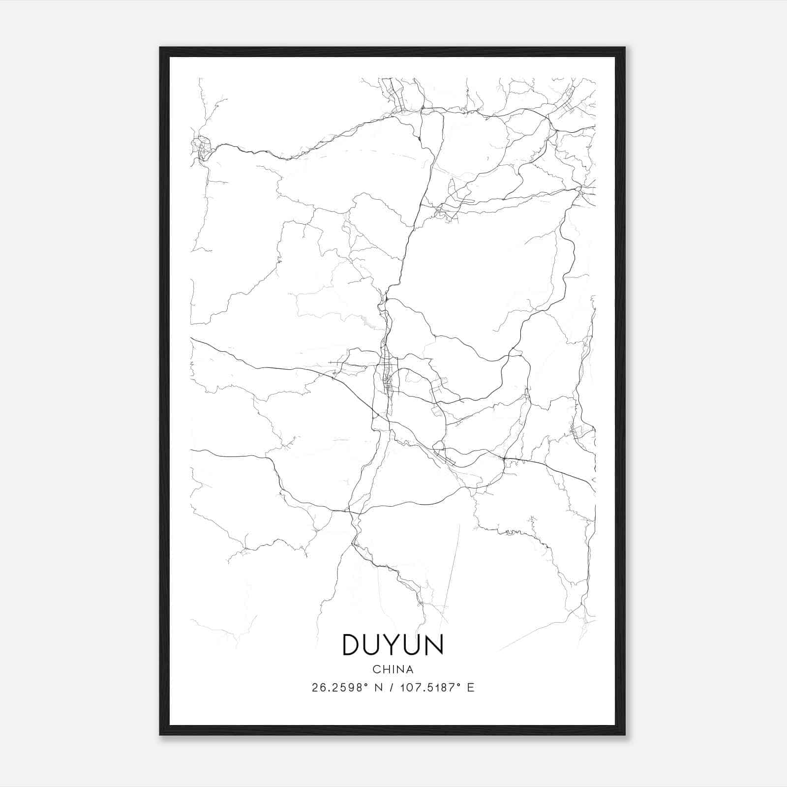 Duyun China Map Poster, Duyun City Road Wall Art Print