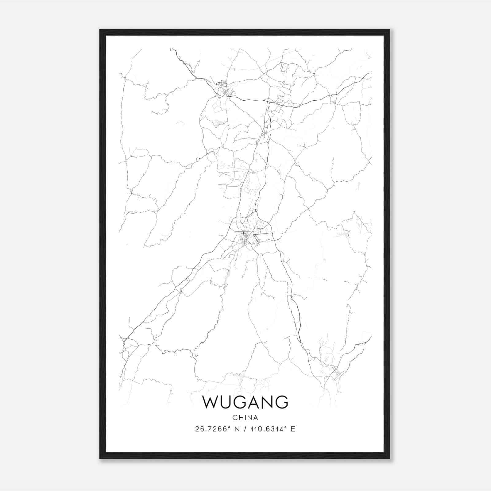 Wugang China Map Poster, Wugang City Road Wall Art Print