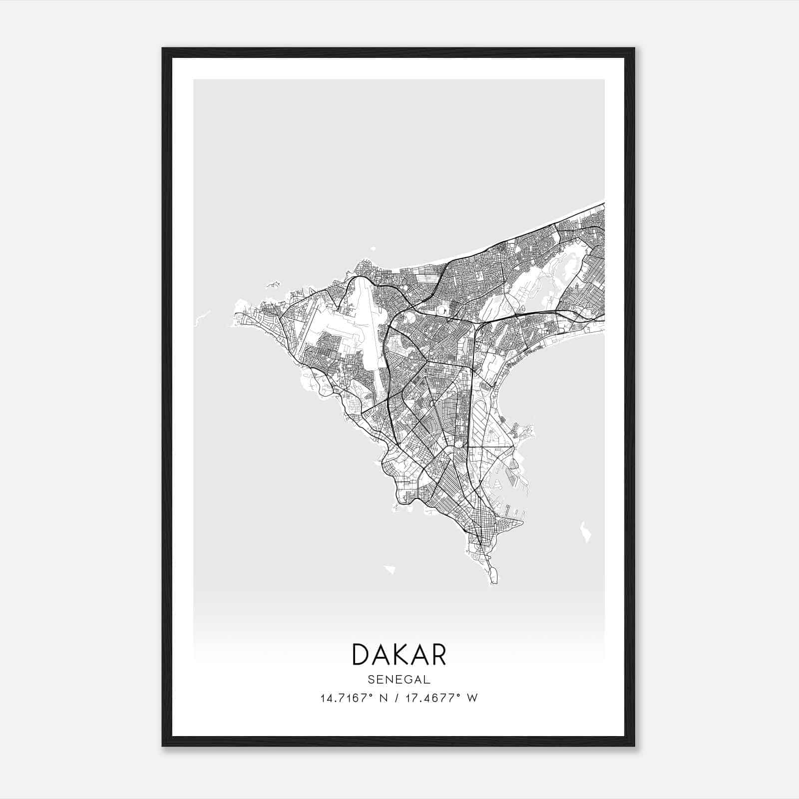 Dakar Senegal Map Poster, Dakar City Road Wall Art Print
