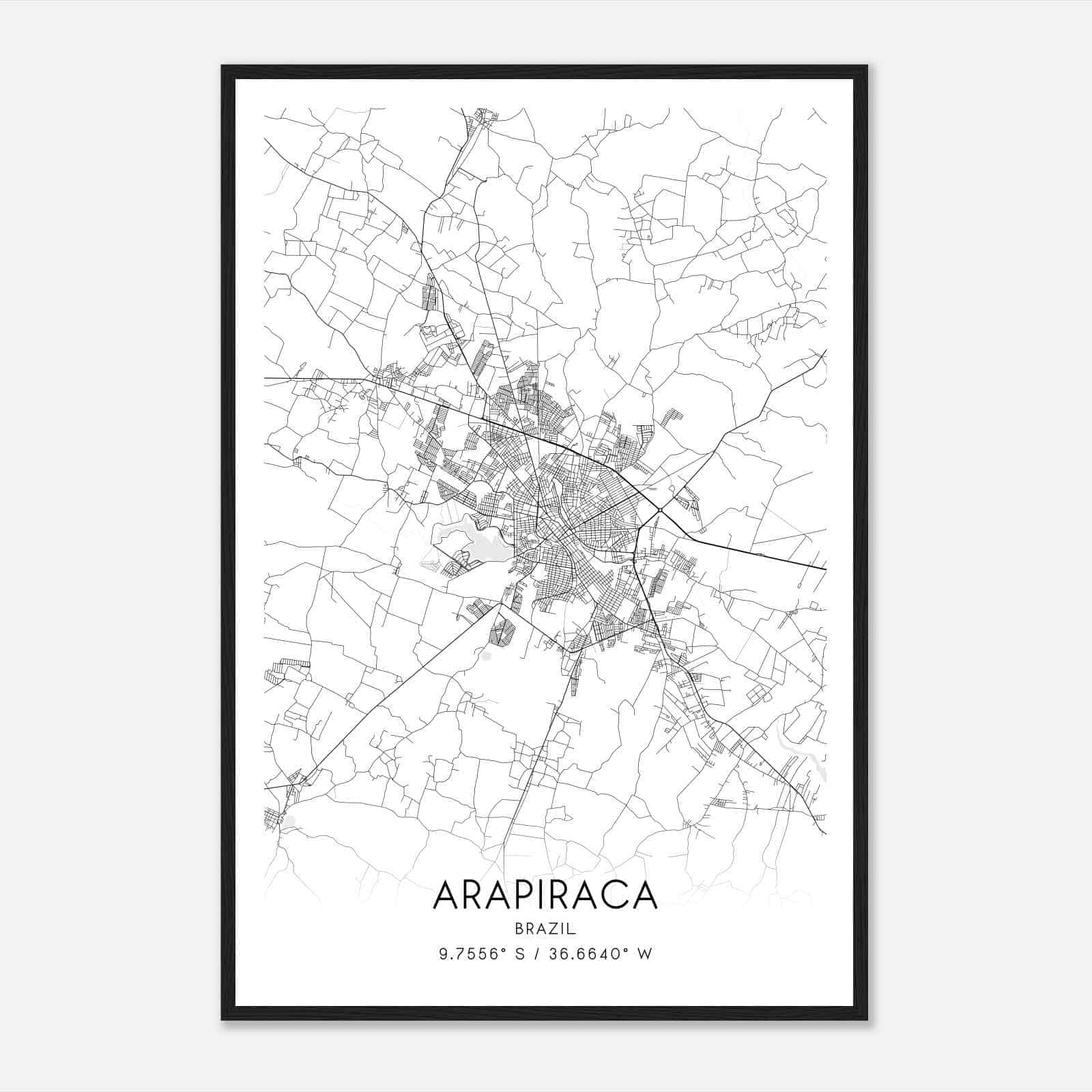 Arapiraca Brazil Map Poster, Arapiraca City Road Wall Art Print