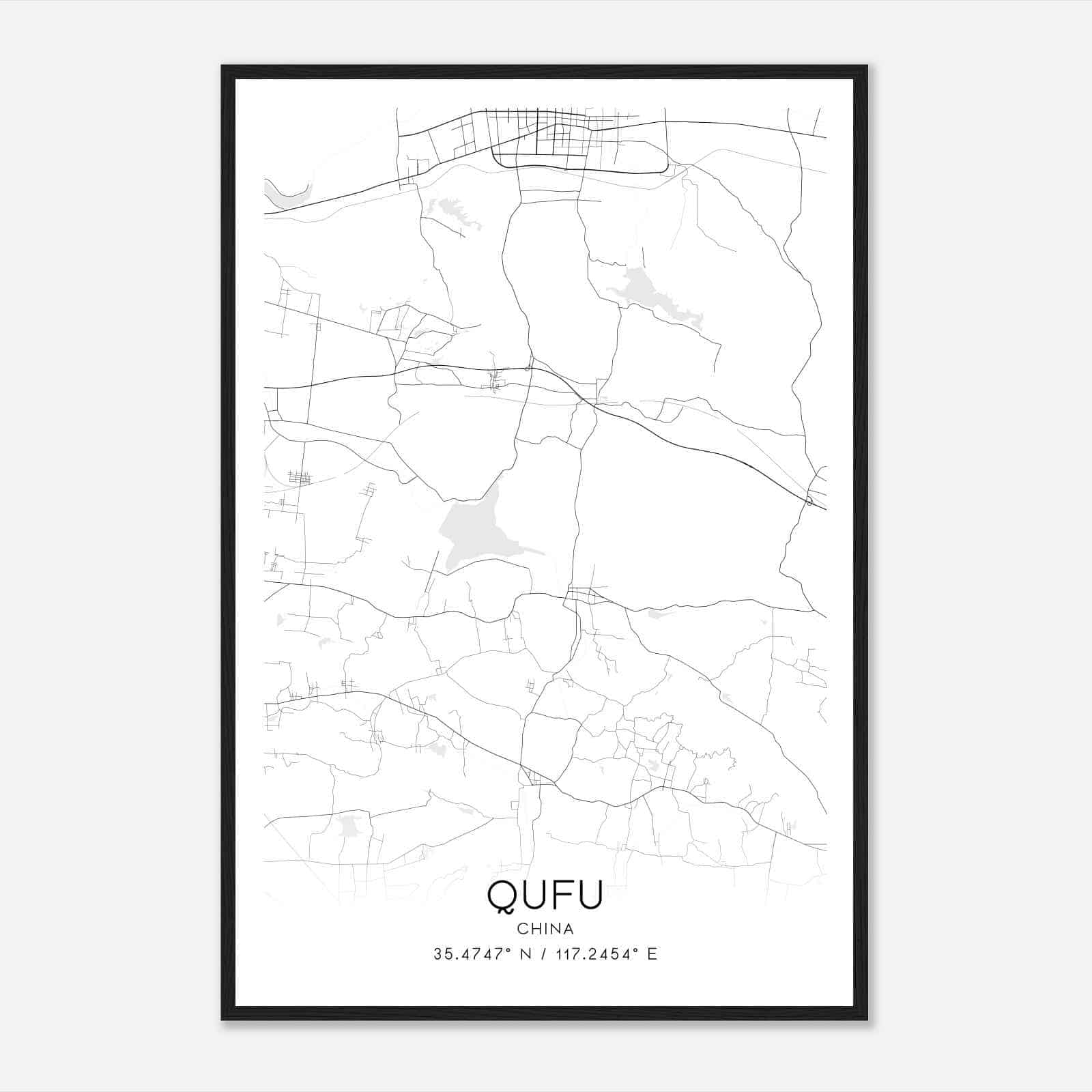 Qufu China Map Poster, Qufu City Road Wall Art Print