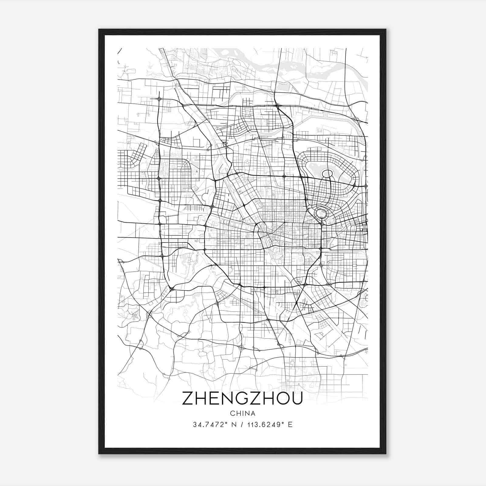 Zhengzhou China Map Poster, Zhengzhou City Road Wall Art Print