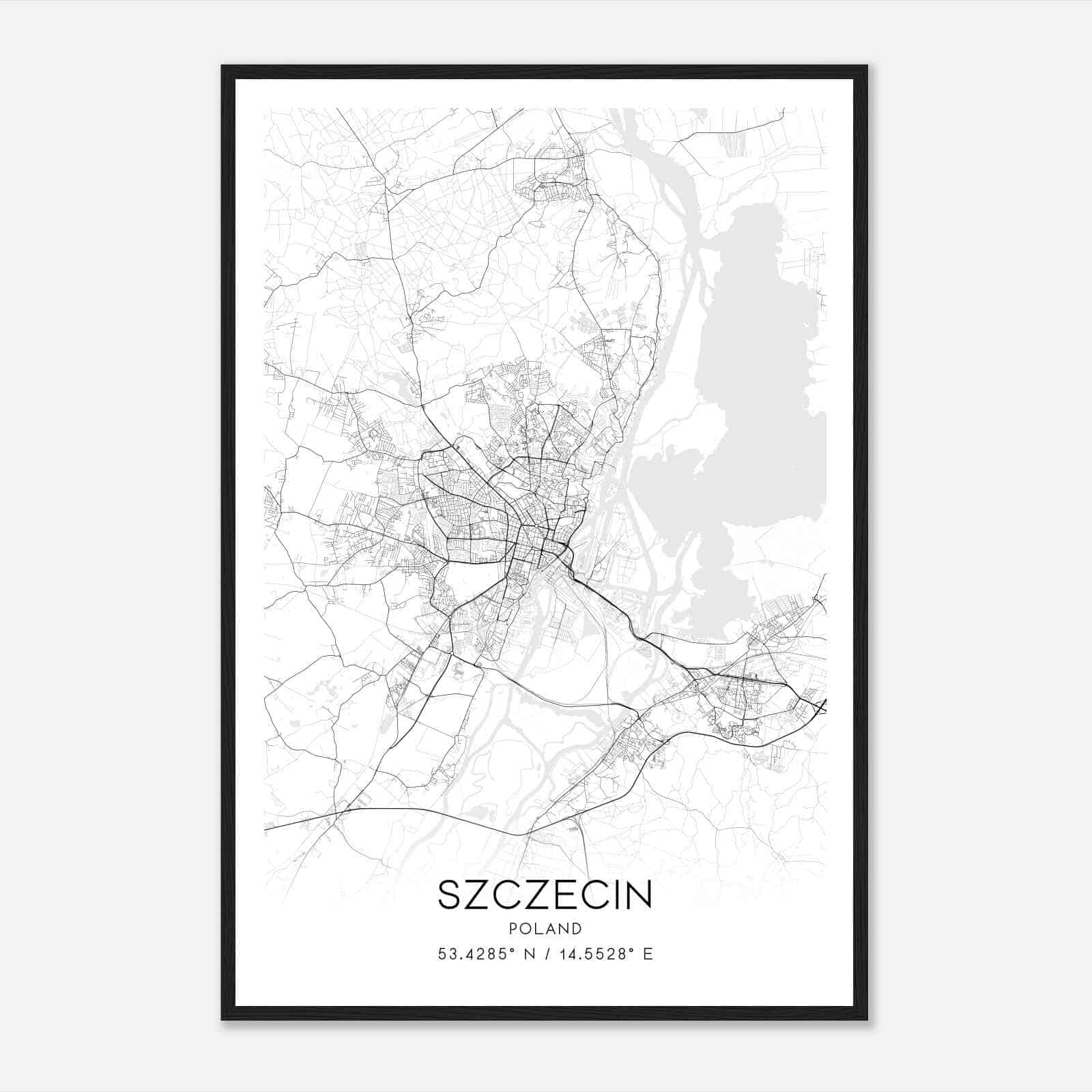 Szczecin Poland Map Poster, Szczecin City Road Wall Art Print