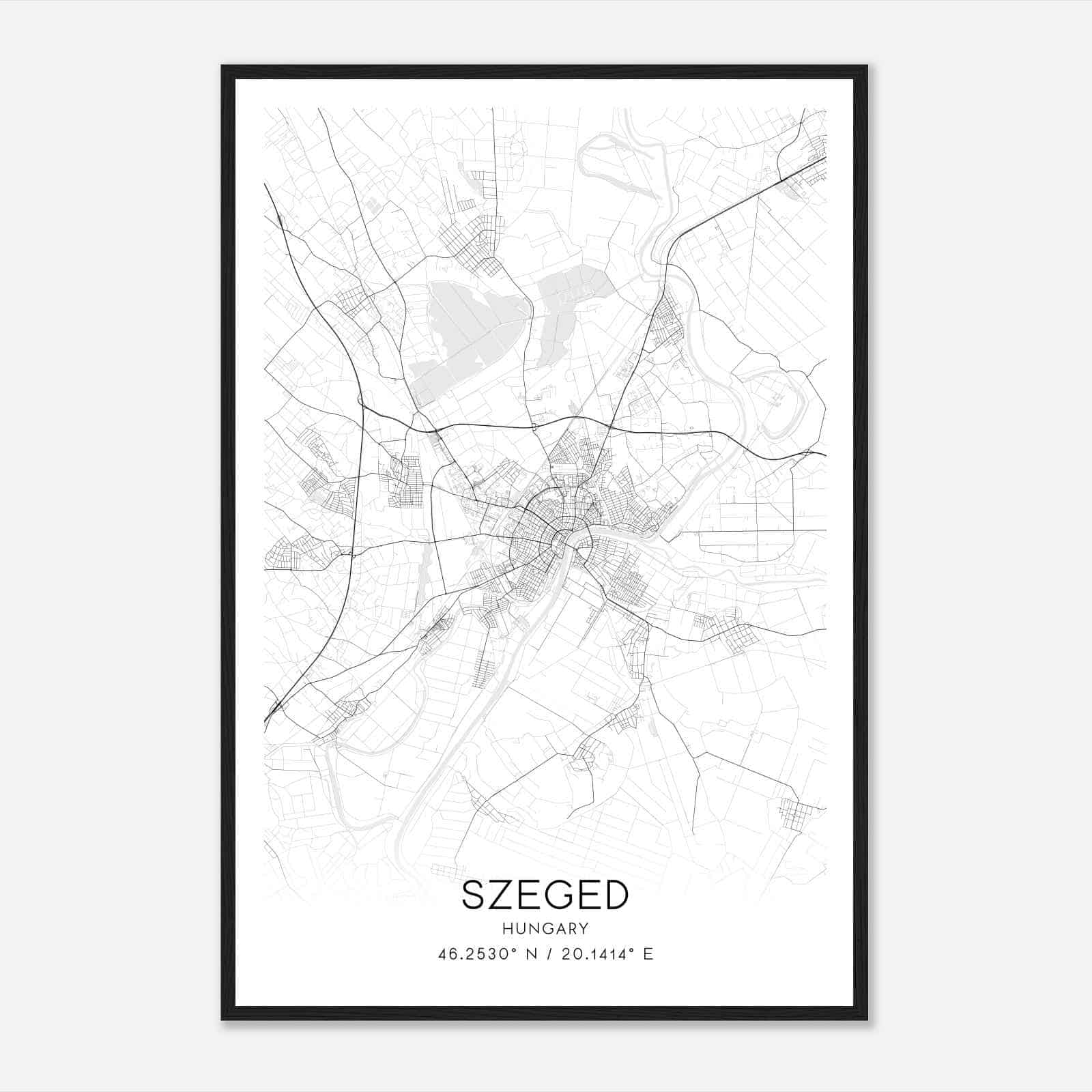 Szeged Hungary Map Poster, Szeged City Road Wall Art Print
