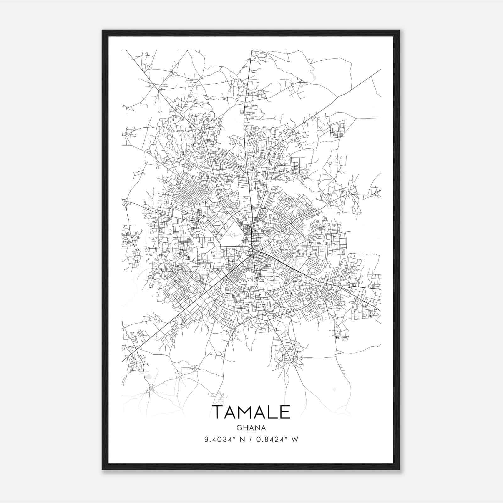 Tamale Ghana Map Poster, Tamale City Road Wall Art Print