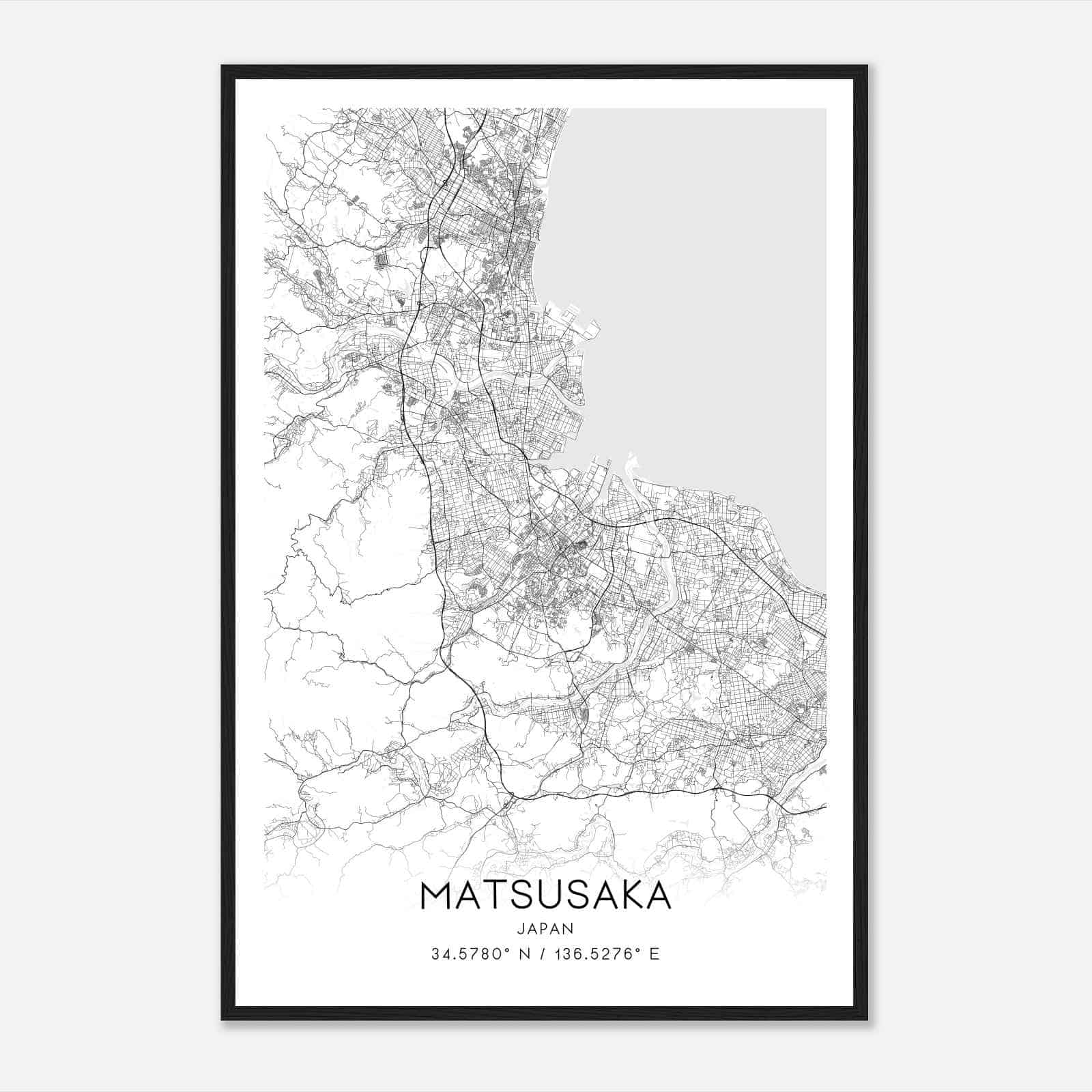 Matsusaka Japan Map Poster, Matsusaka City Road Wall Art Print