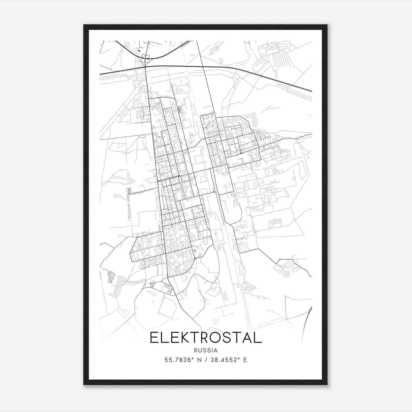Elektrostal Russia Map Poster, Elektrostal City Road Wall Art Print