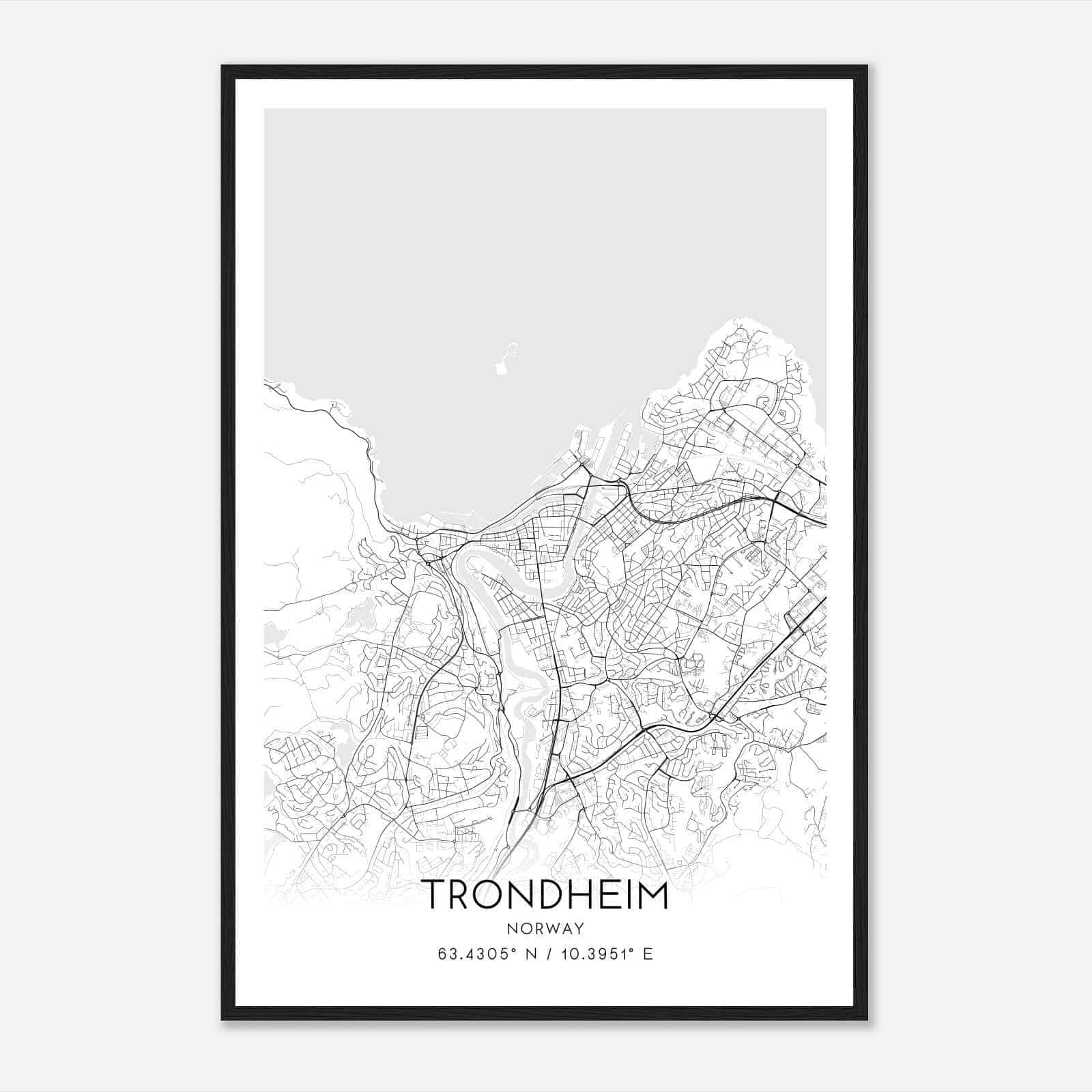 Trondheim Norway Map Poster, Trondheim City Road Wall Art Print