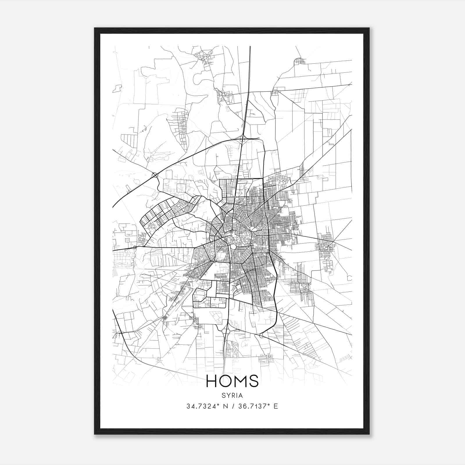 Homs Syria Map Poster, Homs City Road Wall Art Print