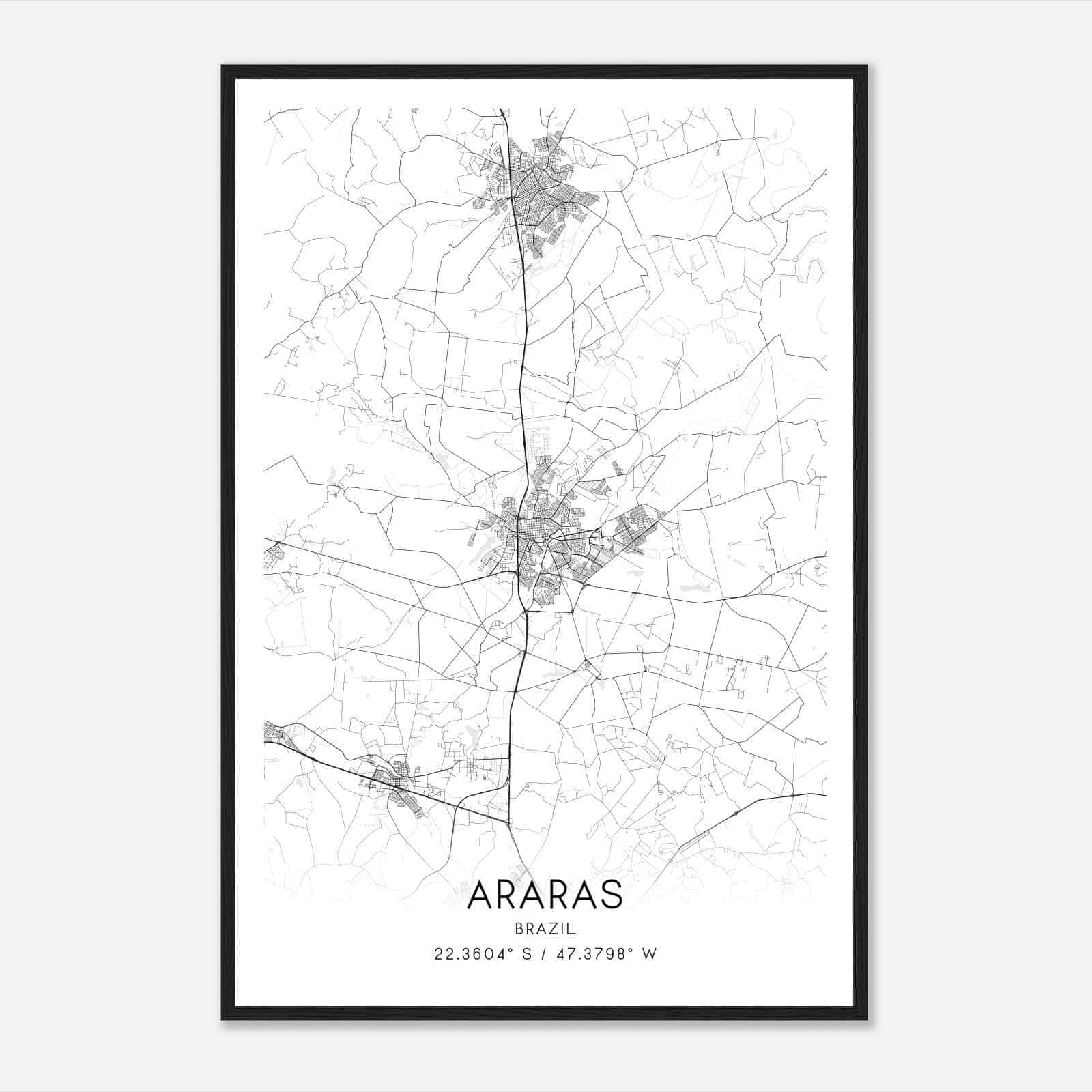 Araras Brazil Map Poster, Araras City Road Wall Art Print