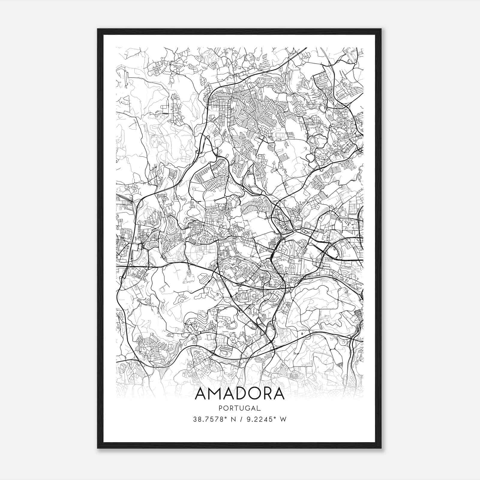 Amadora Portugal Map Poster, Amadora City Road Wall Art Print