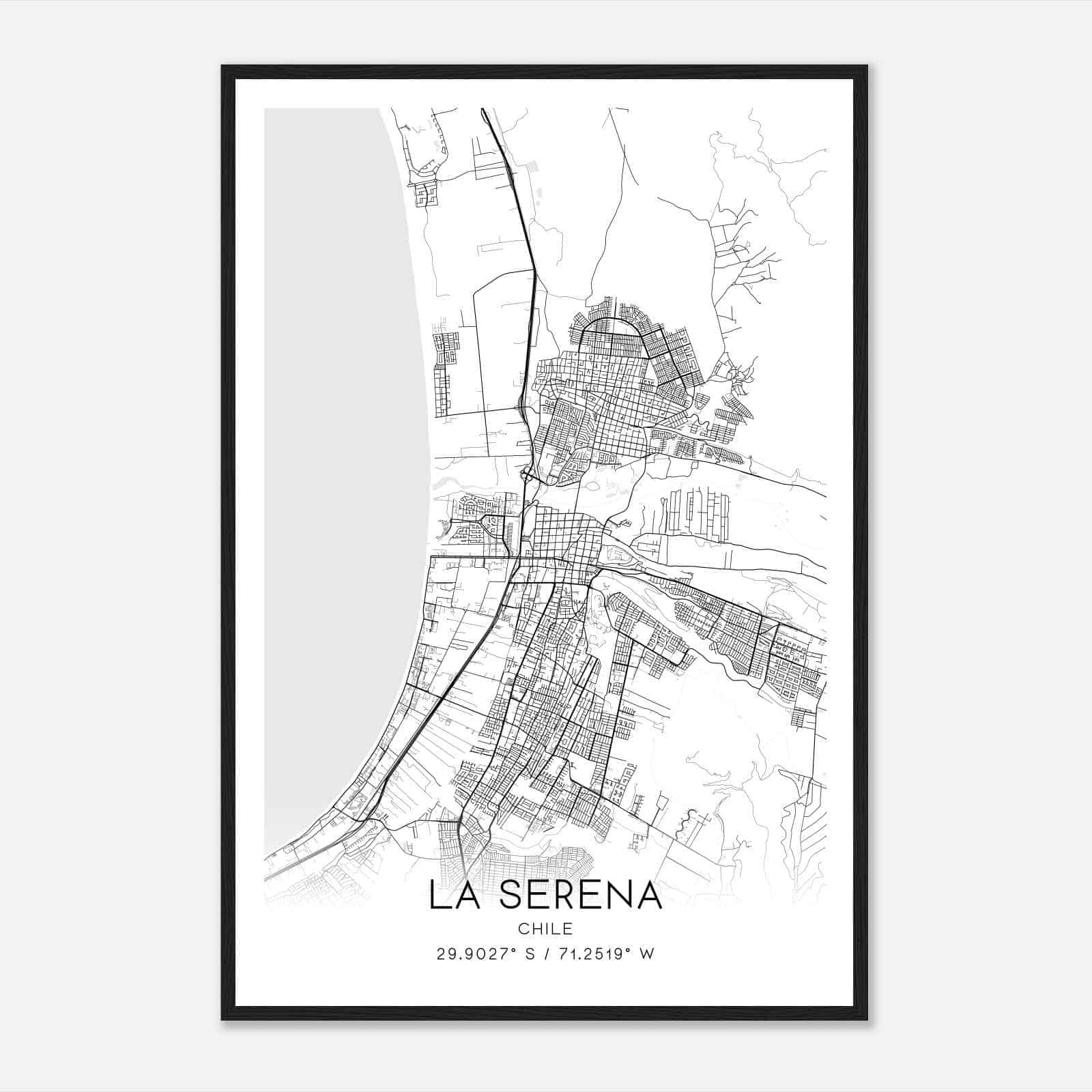 La Serena Chile Map Poster, La Serena City Road Wall Art Print