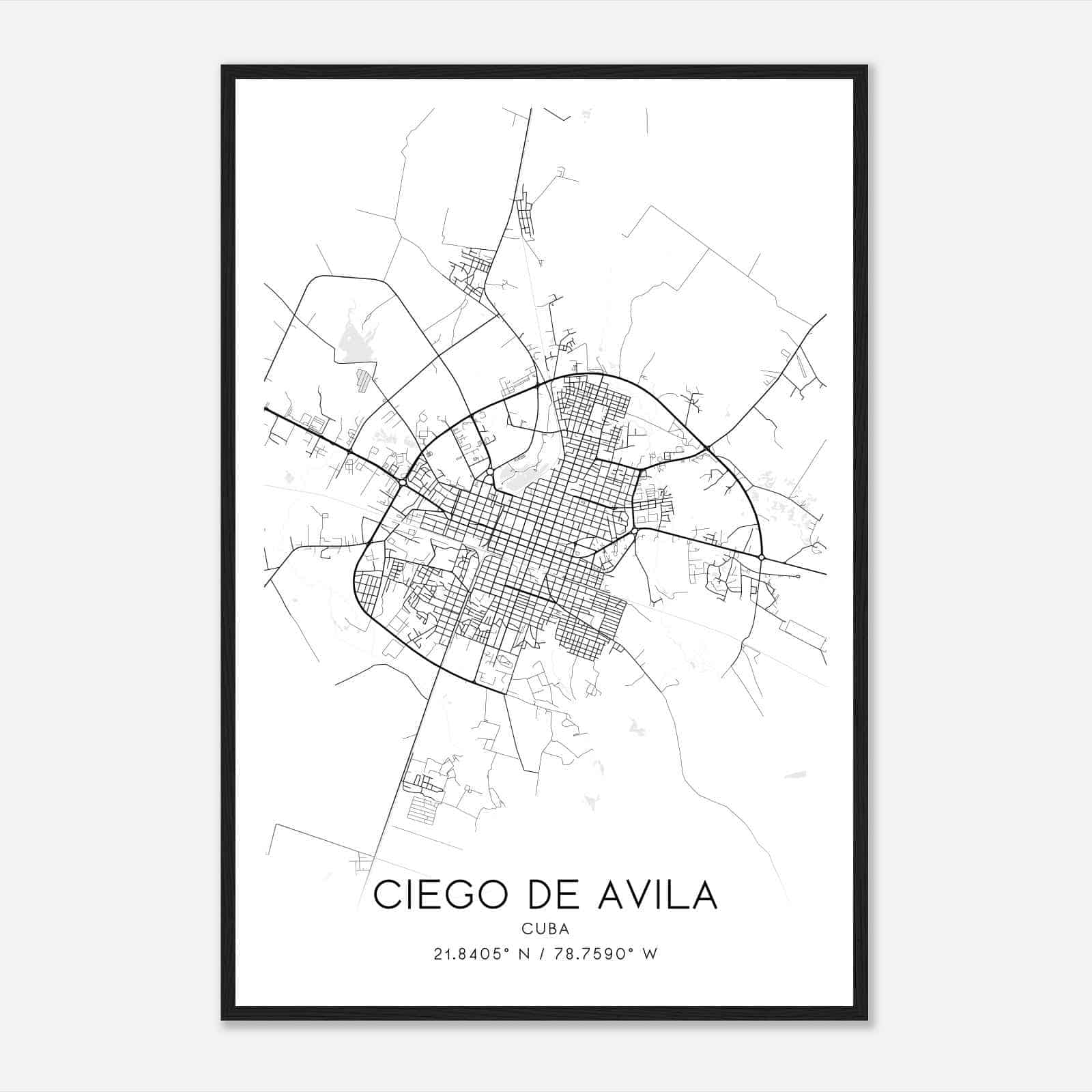 Ciego De Avila Cuba Map Poster, Ciego De Avila City Road Wall Art Print