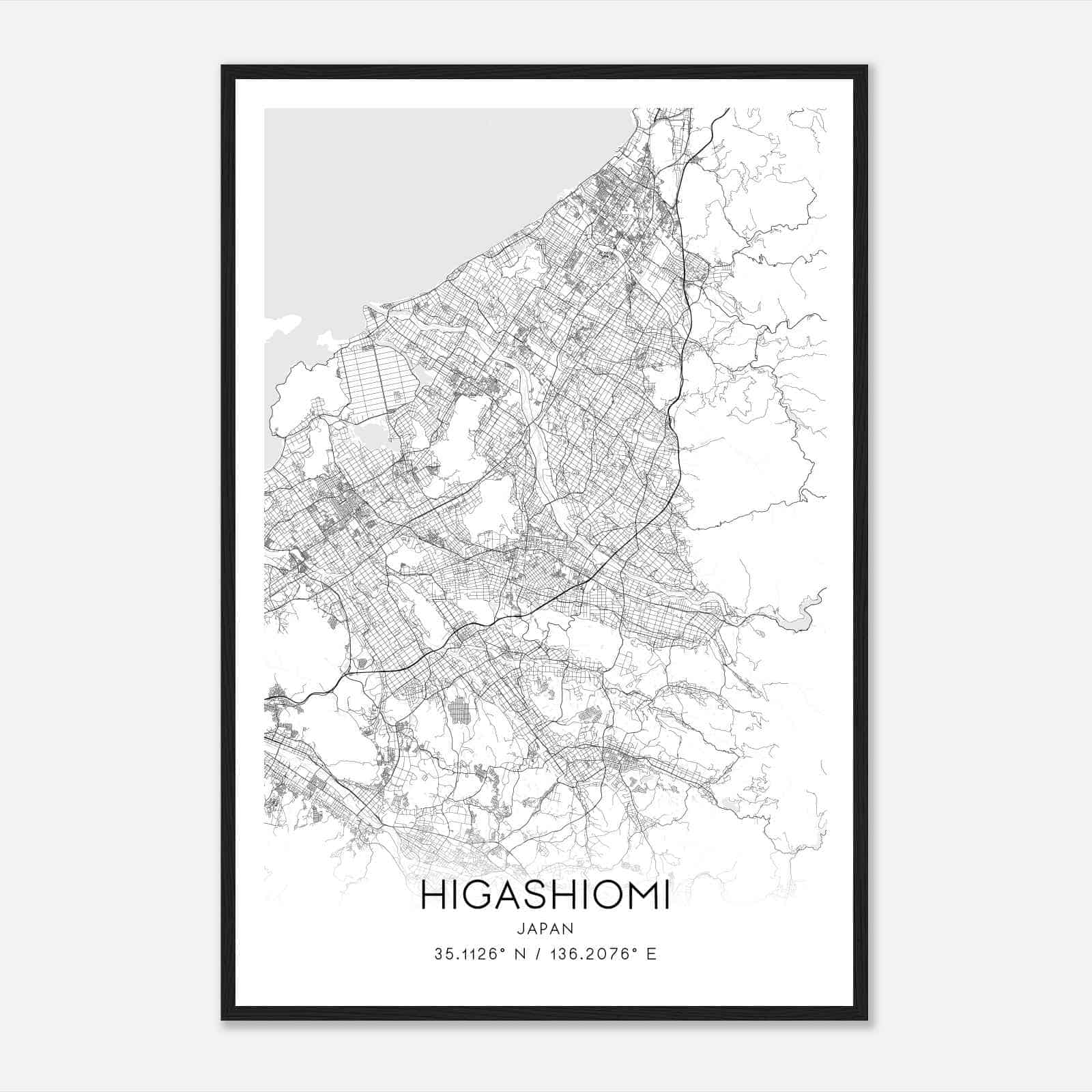 Higashiomi Japan Map Poster, Higashiomi City Road Wall Art Print
