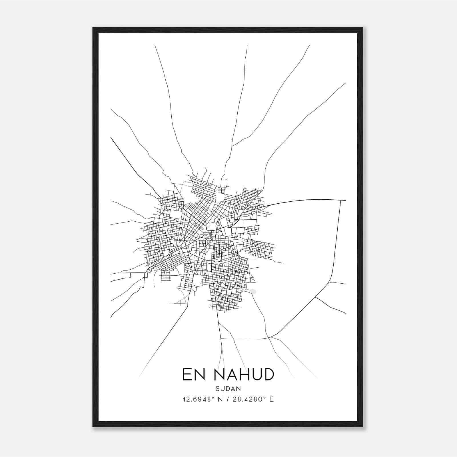En Nahud Sudan Map Poster, En Nahud City Road Wall Art Print
