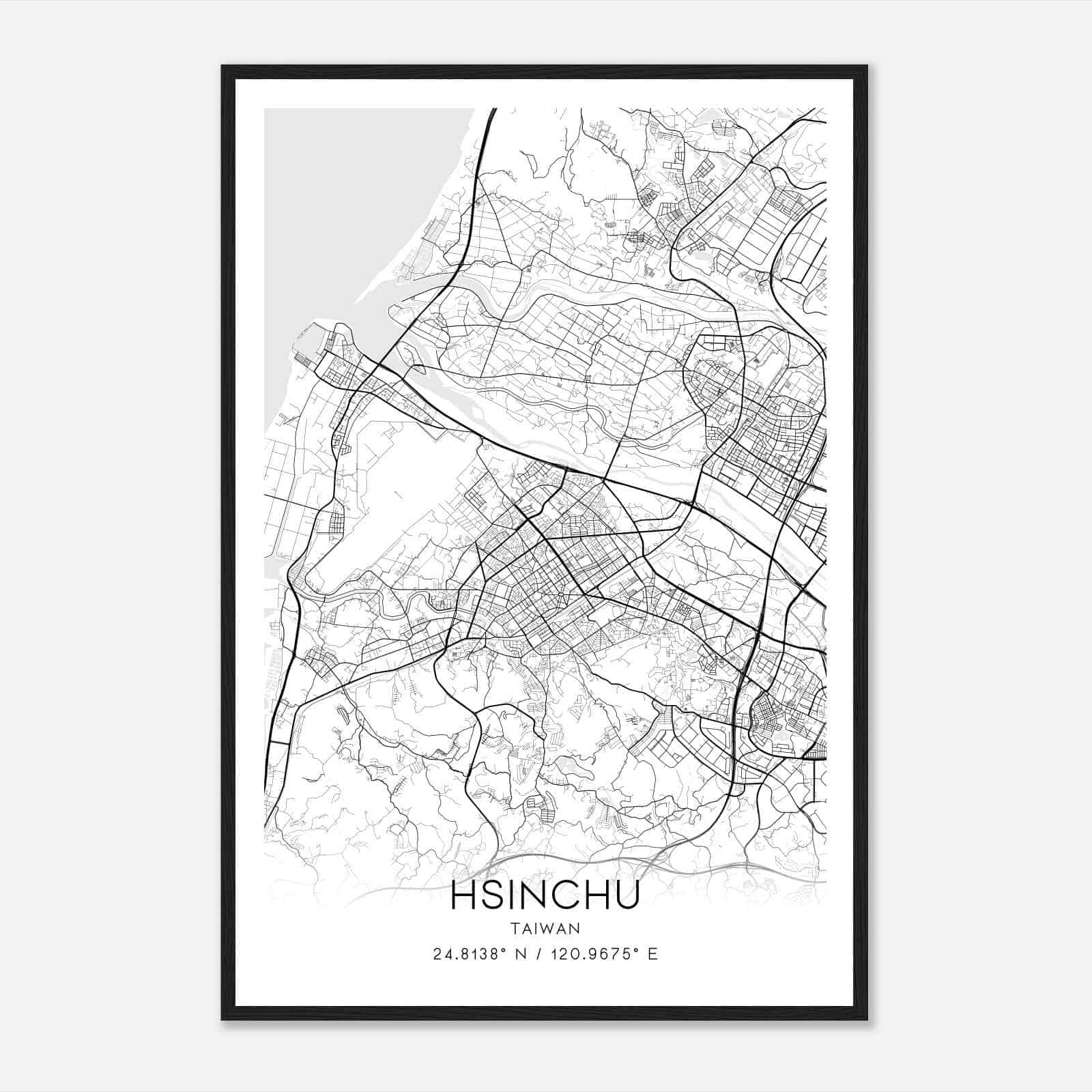 Hsinchu Taiwan Map Poster, Hsinchu City Road Wall Art Print