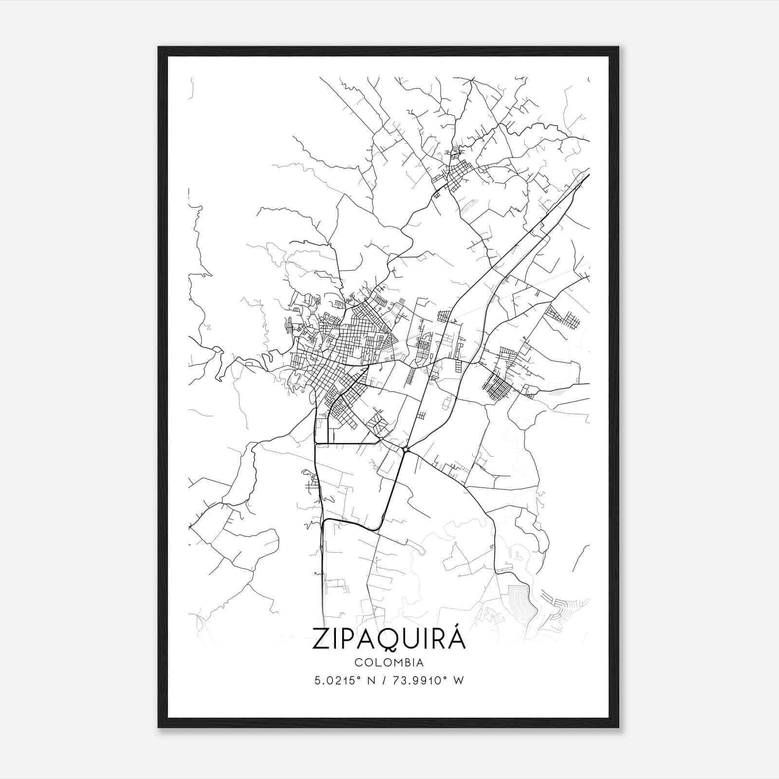 Zipaquira Colombia Map Poster, Zipaquira City Road Wall Art Print
