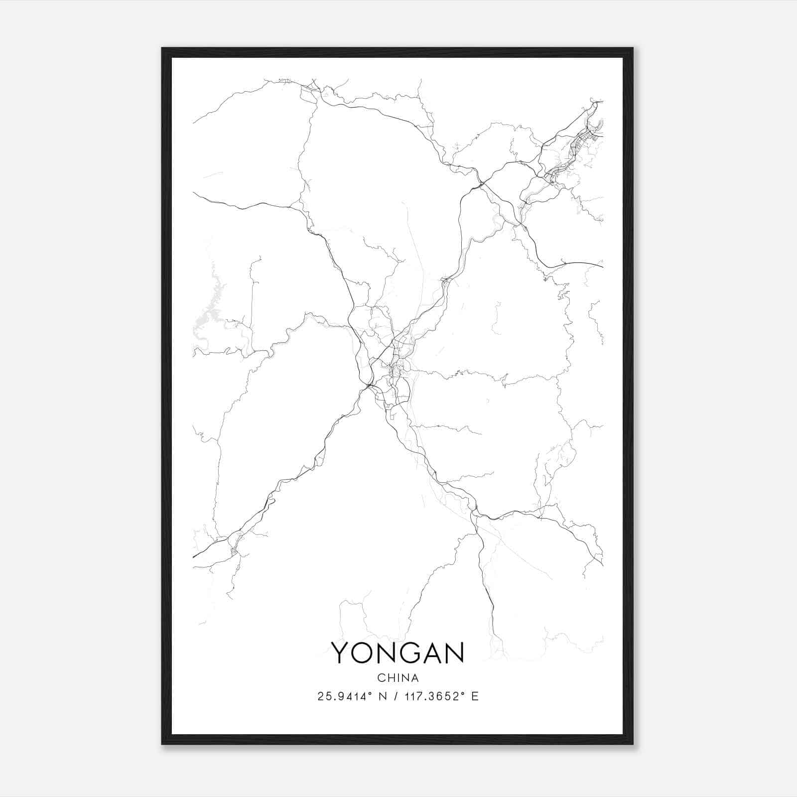 Yongan China Map Poster, Yongan City Road Wall Art Print