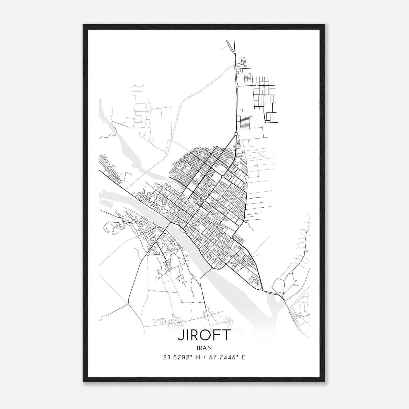 Jiroft Iran Map Poster, Jiroft City Road Wall Art Print