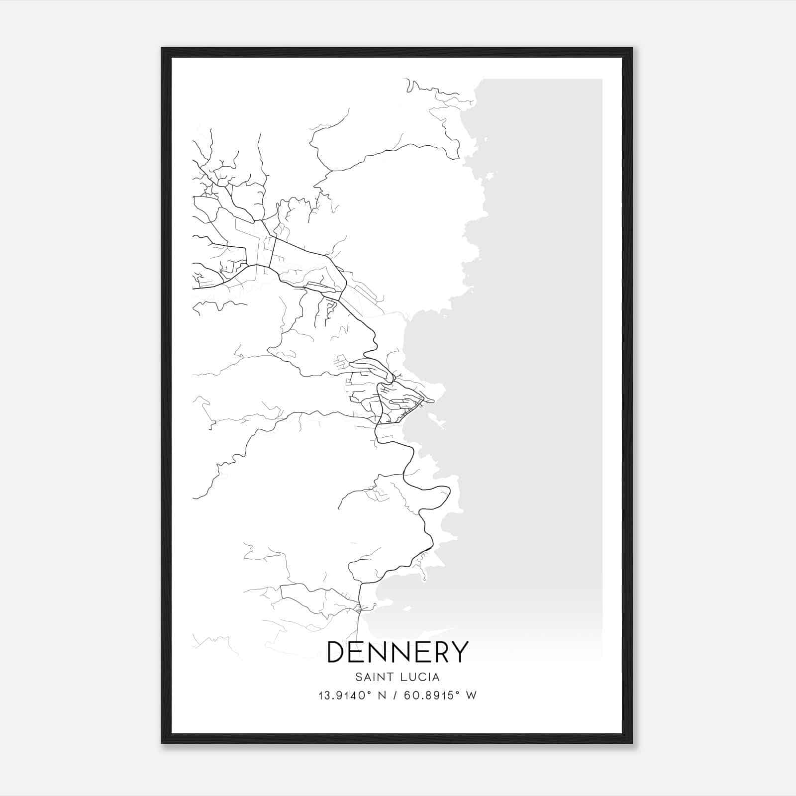Dennery Saint Lucia Map Poster, Dennery City Road Wall Art Print