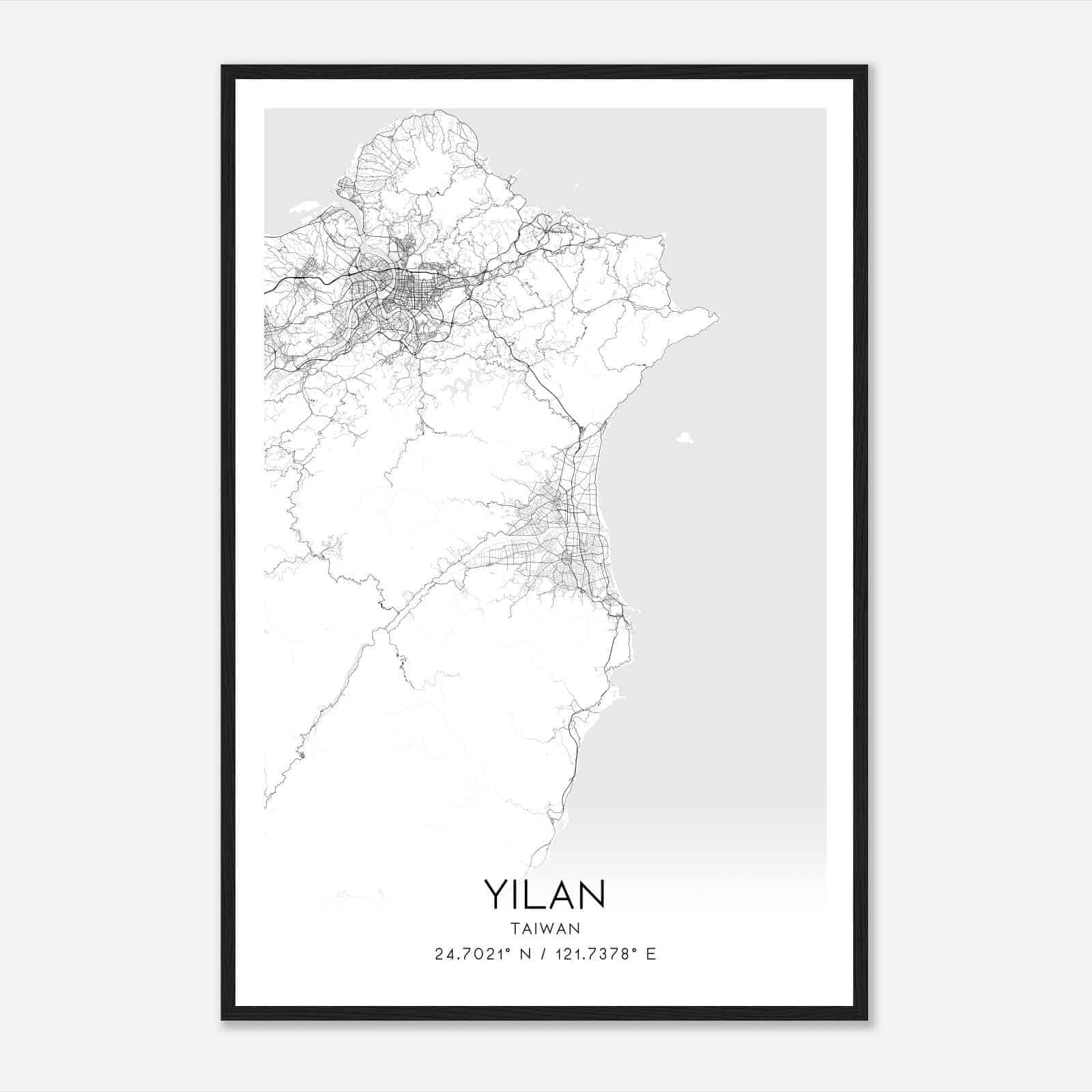 Yilan Taiwan Map Poster, Yilan City Road Wall Art Print