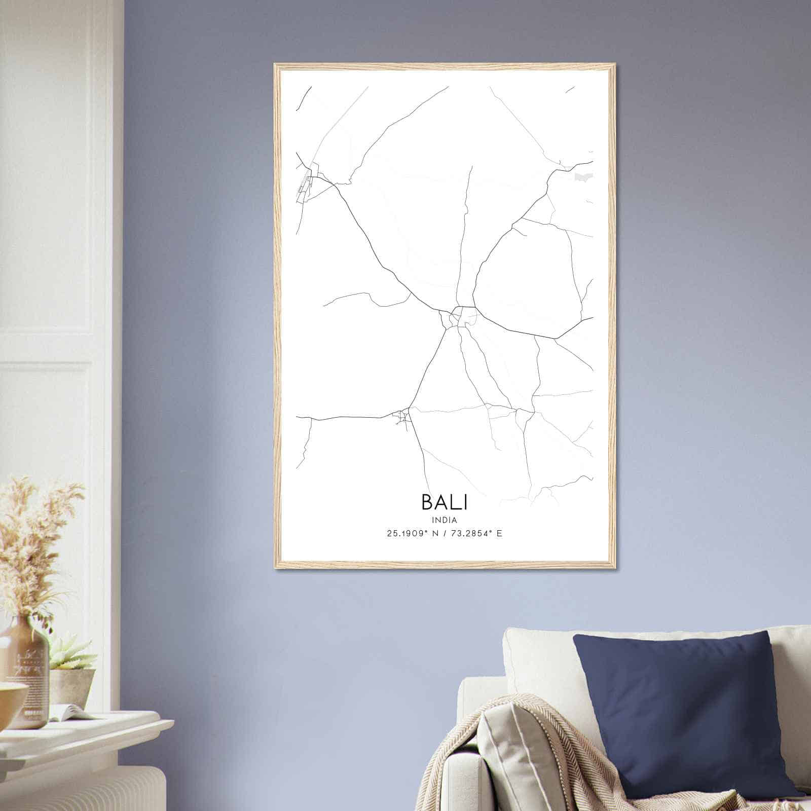 Bali India Map Poster, Bali City Road Wall Art Print
