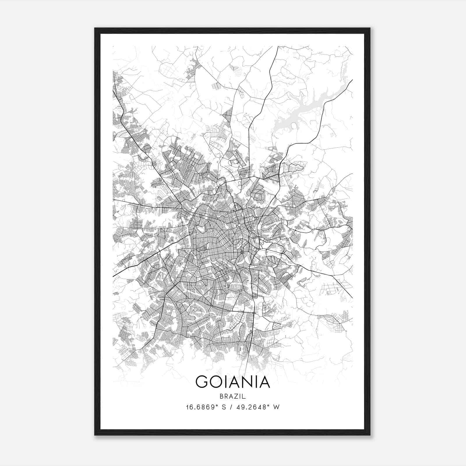 Goiania Brazil Map Poster, Goiania City Road Wall Art Print
