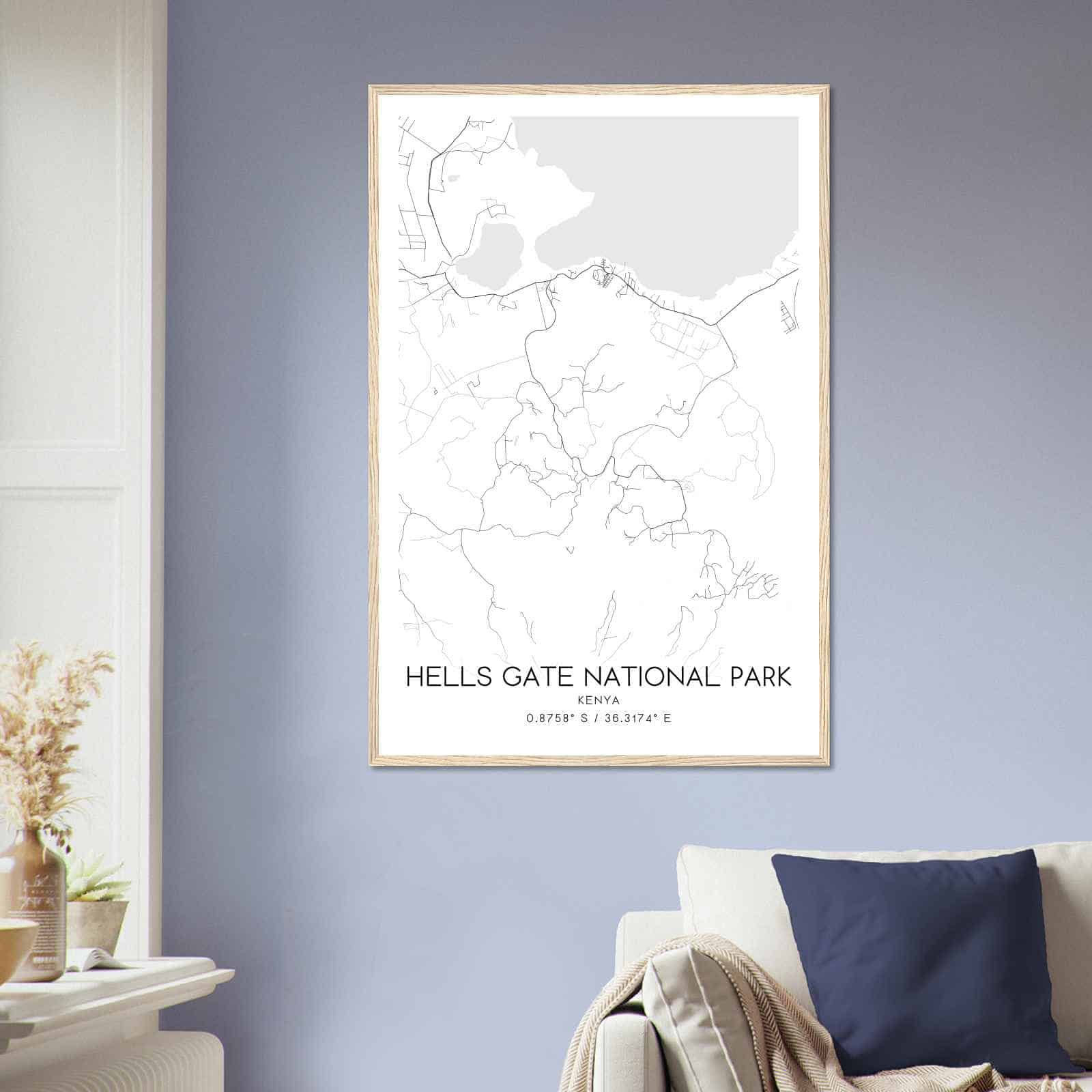 Hells Gate National Park Kenya Map Poster, Hells Gate National Park City Road Wall Art Print
