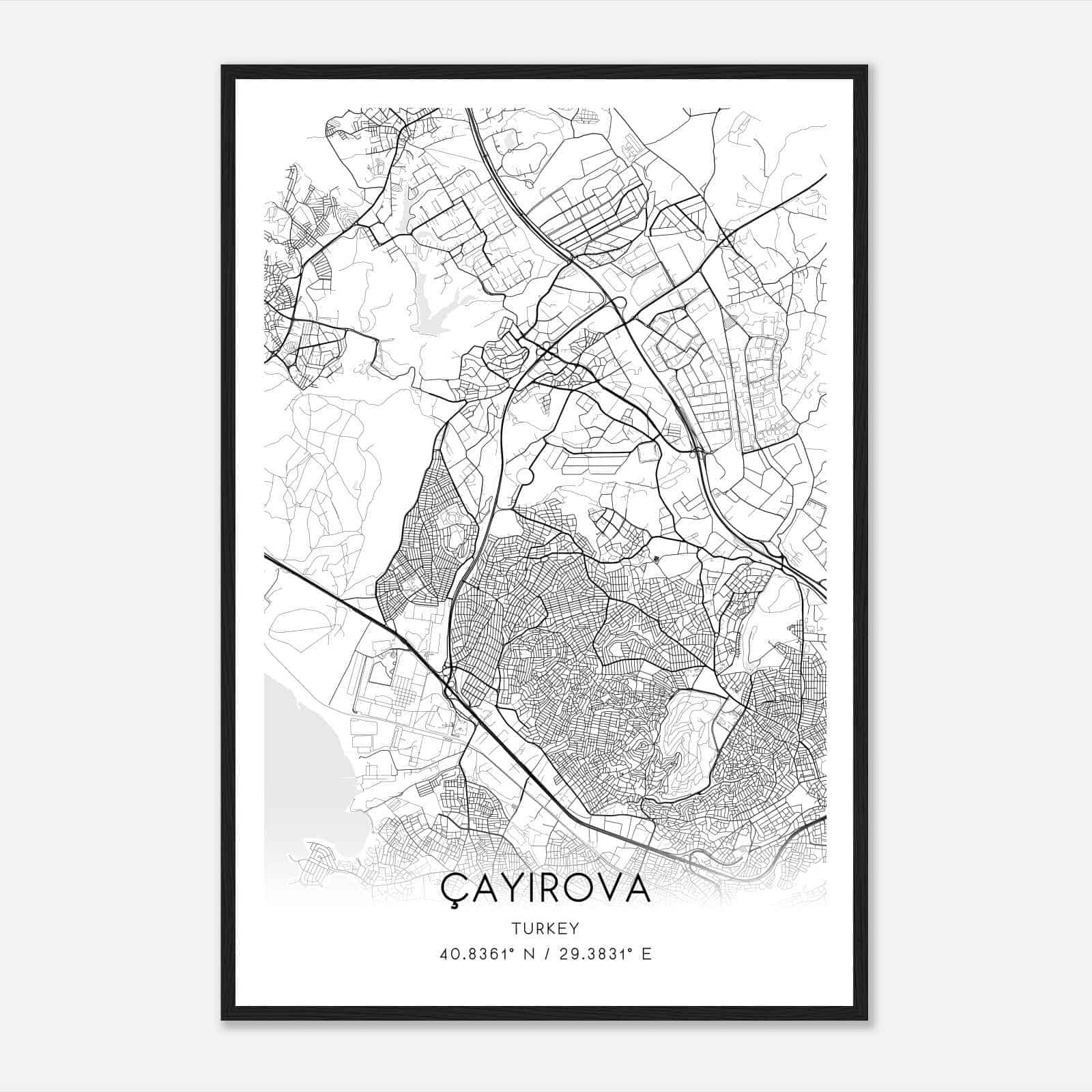 Cayirova Turkey Map Poster, Cayirova City Road Wall Art Print