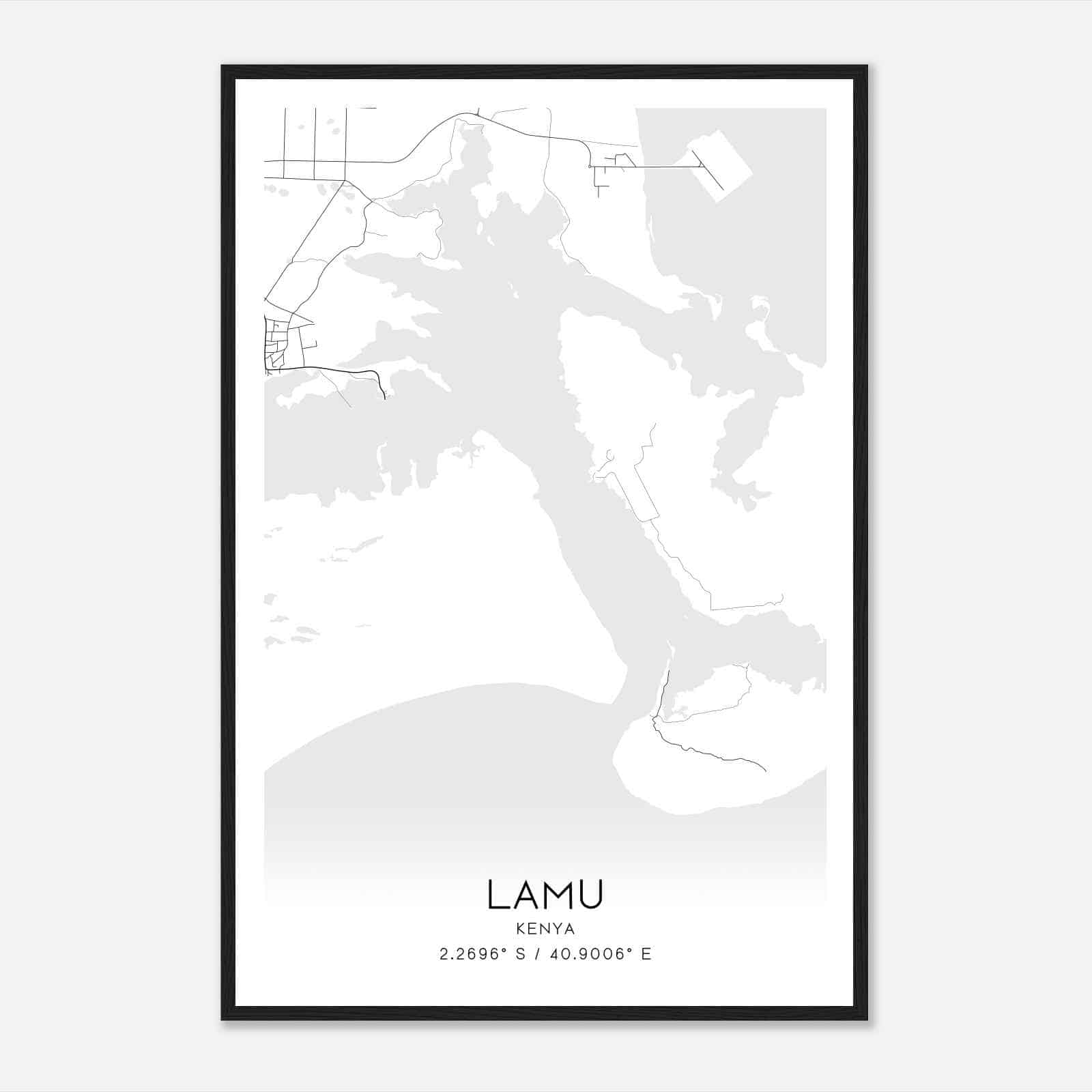 Lamu Kenya Map Poster, Lamu City Road Wall Art Print