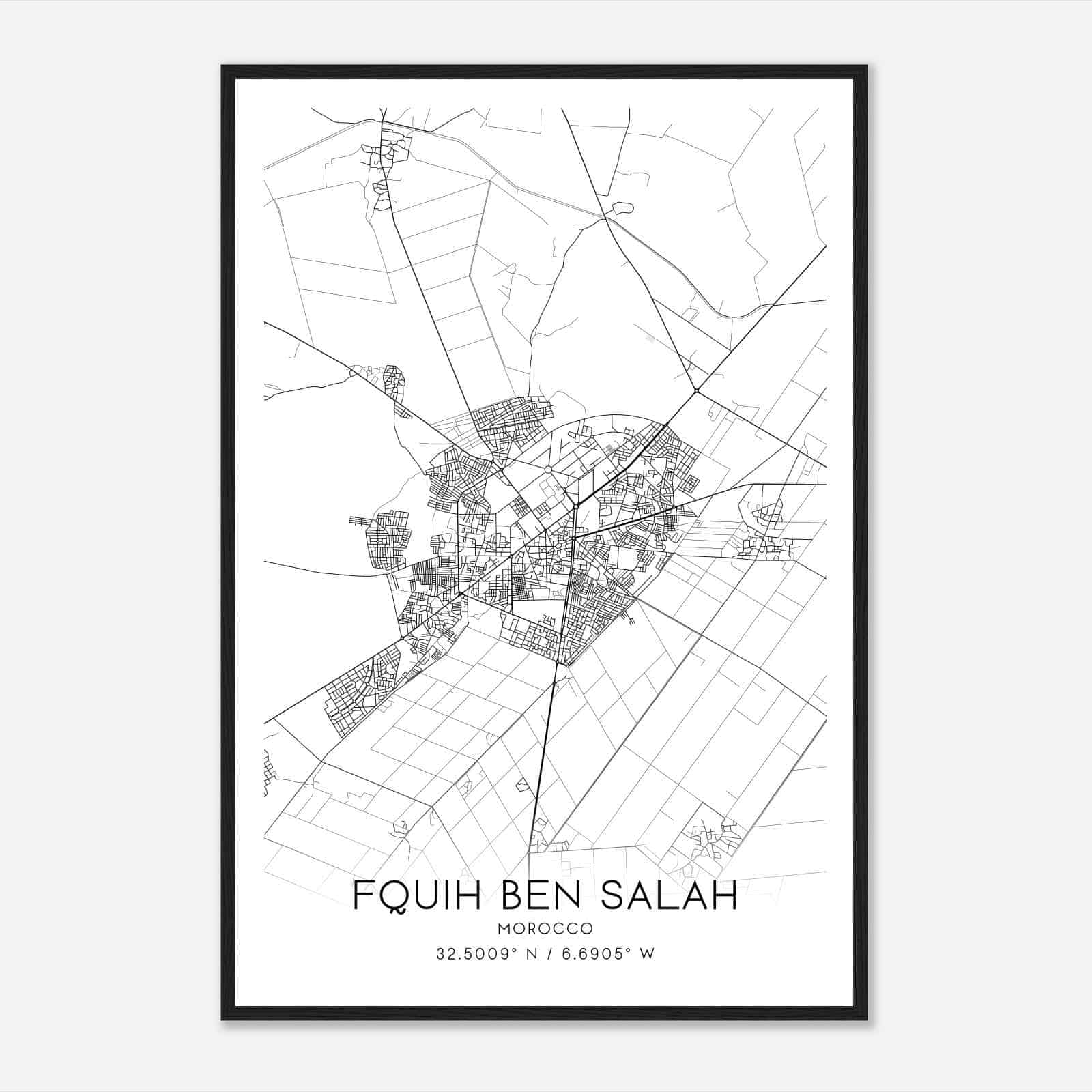 Fquih Ben Salah Morocco Map Poster, Fquih Ben Salah City Road Wall Art Print