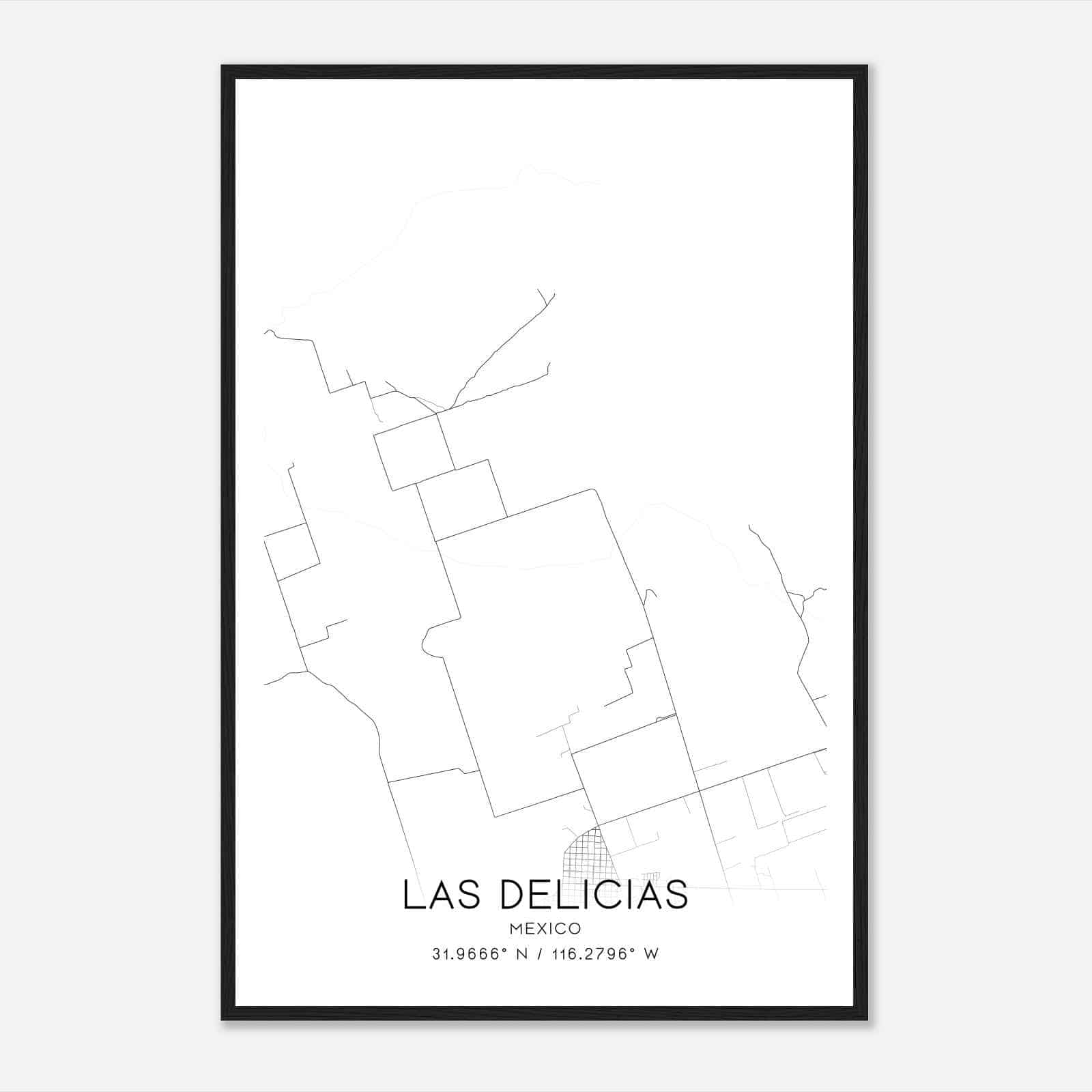 Las Delicias Mexico Map Poster, Las Delicias City Road Wall Art Print