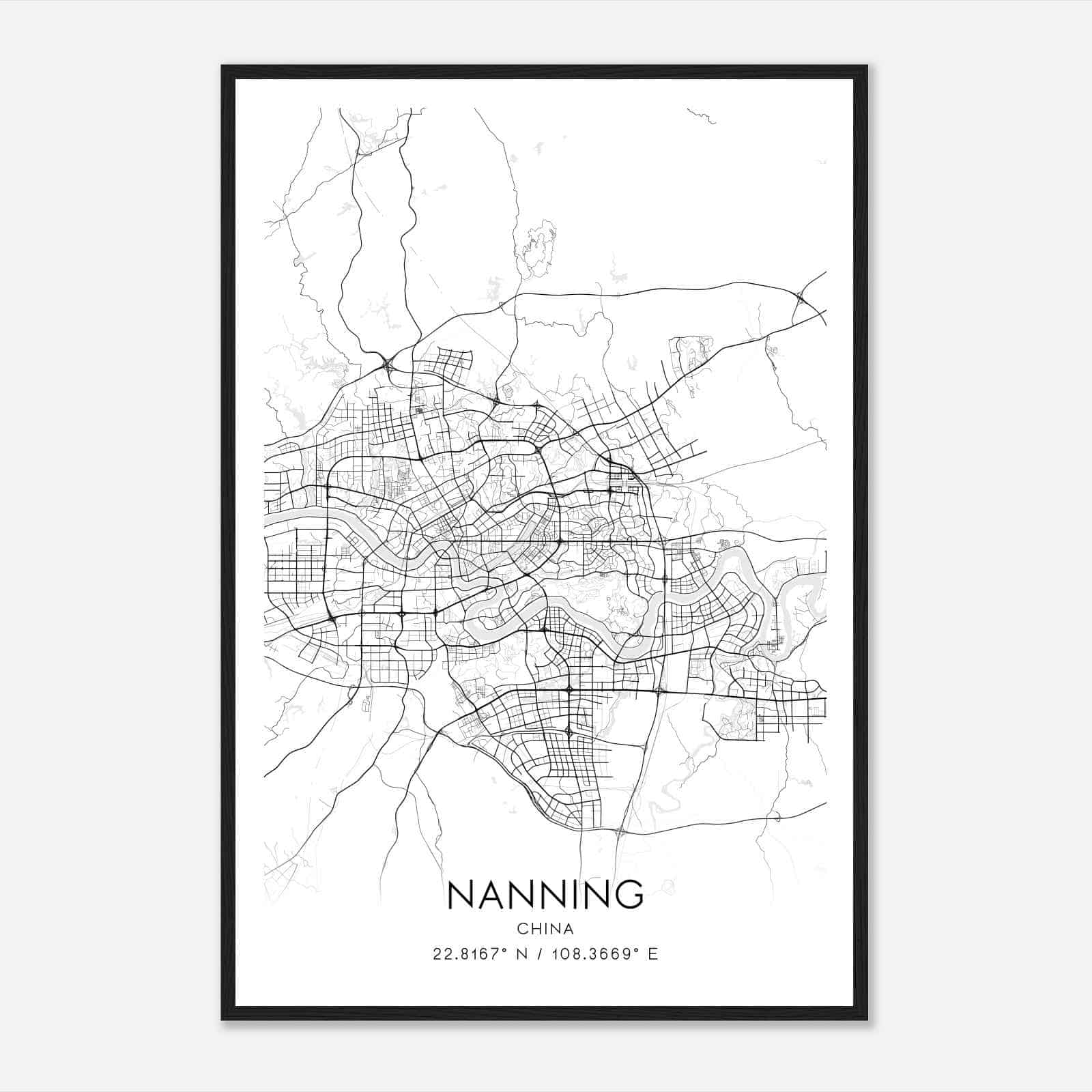 Nanning China Map Poster, Nanning City Road Wall Art Print