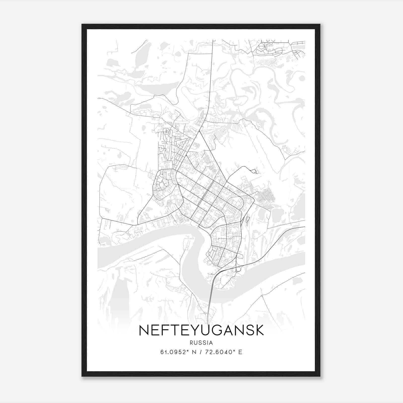 Nefteyugansk Russia Map Poster, Nefteyugansk City Road Wall Art Print