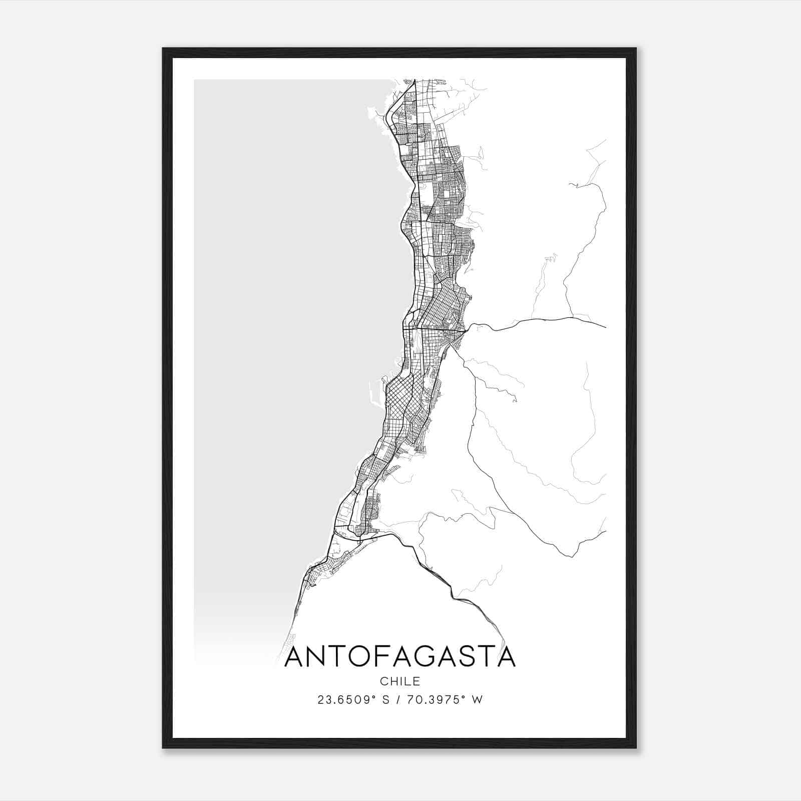 Antofagasta Chile Map Poster, Antofagasta City Road Wall Art Print