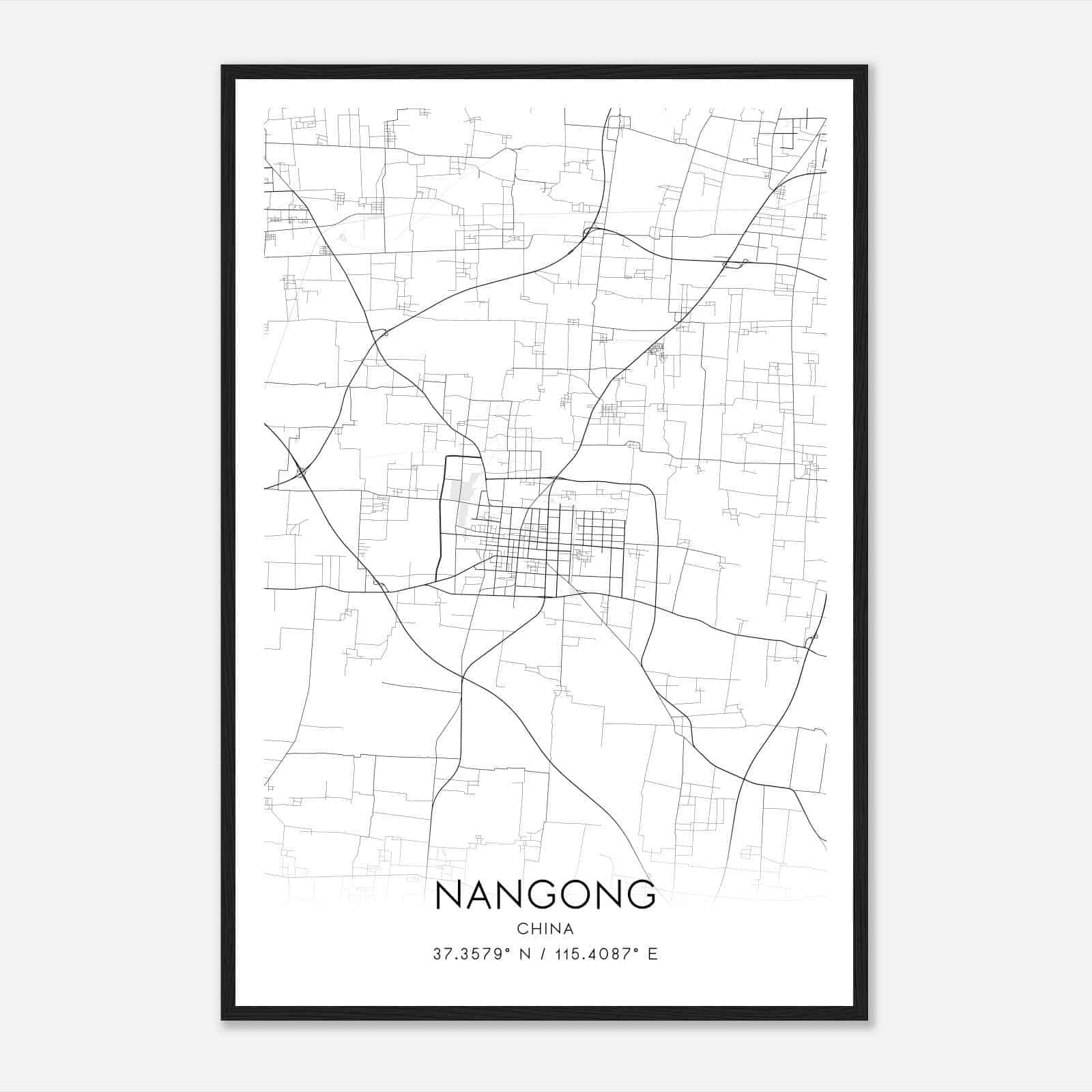 Nangong China Map Poster, Nangong City Road Wall Art Print